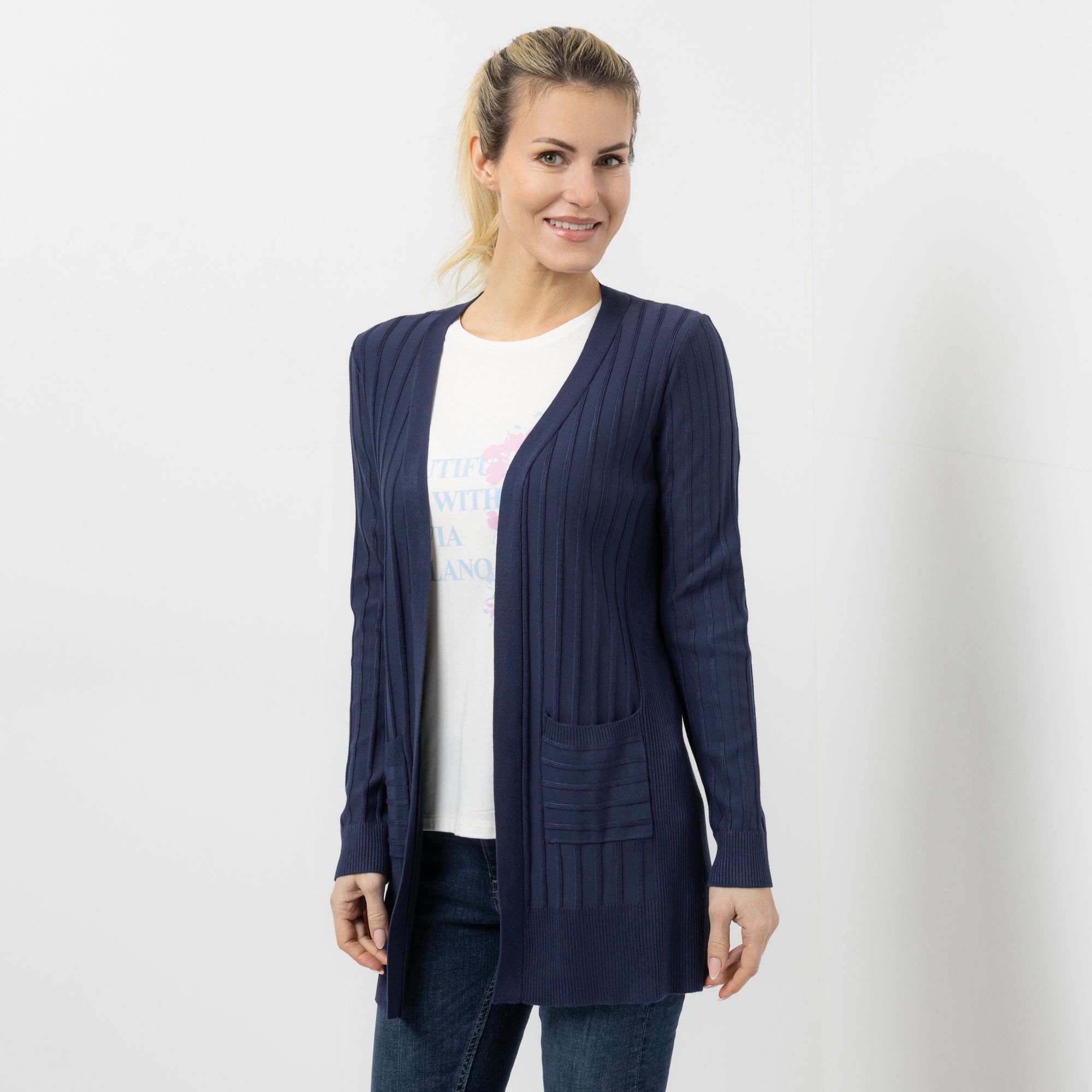 B-Ware VIA MILANO Longcardigan Rippstrick Länge ca. 78cm
