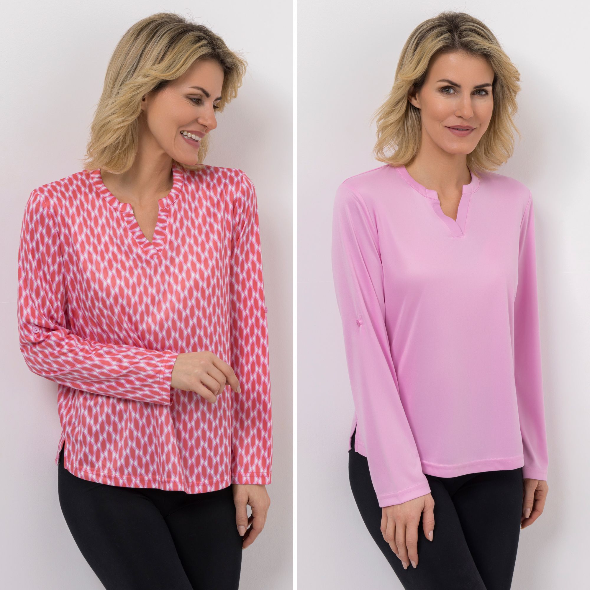 B-Ware JERYMOOD HOMEWEAR 2 Shirts, langarm Mikrofaser Rundhals mit V-Detail