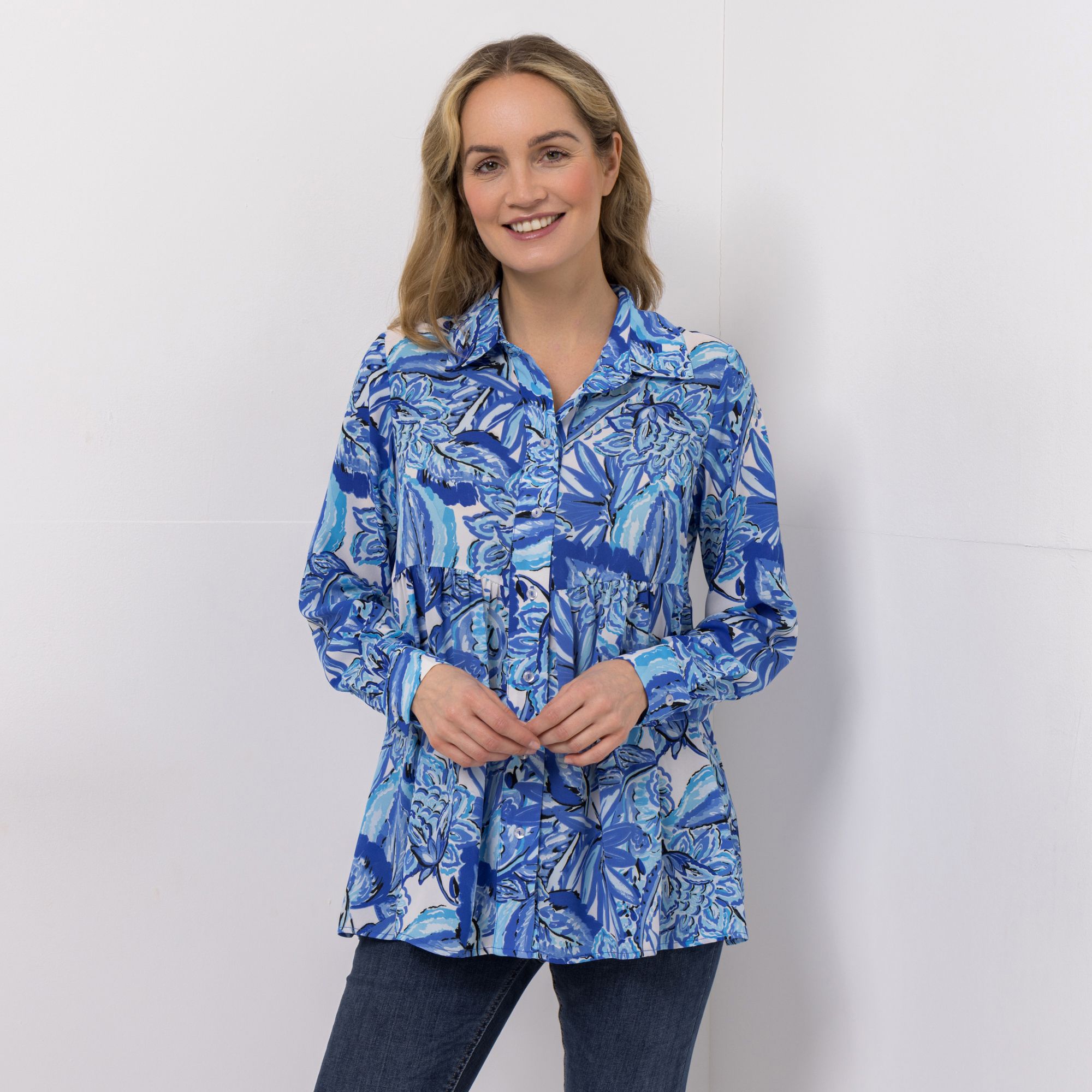 B-Ware DINE 'N' DANCE Bluse, Langarm Kragen Knopfleiste