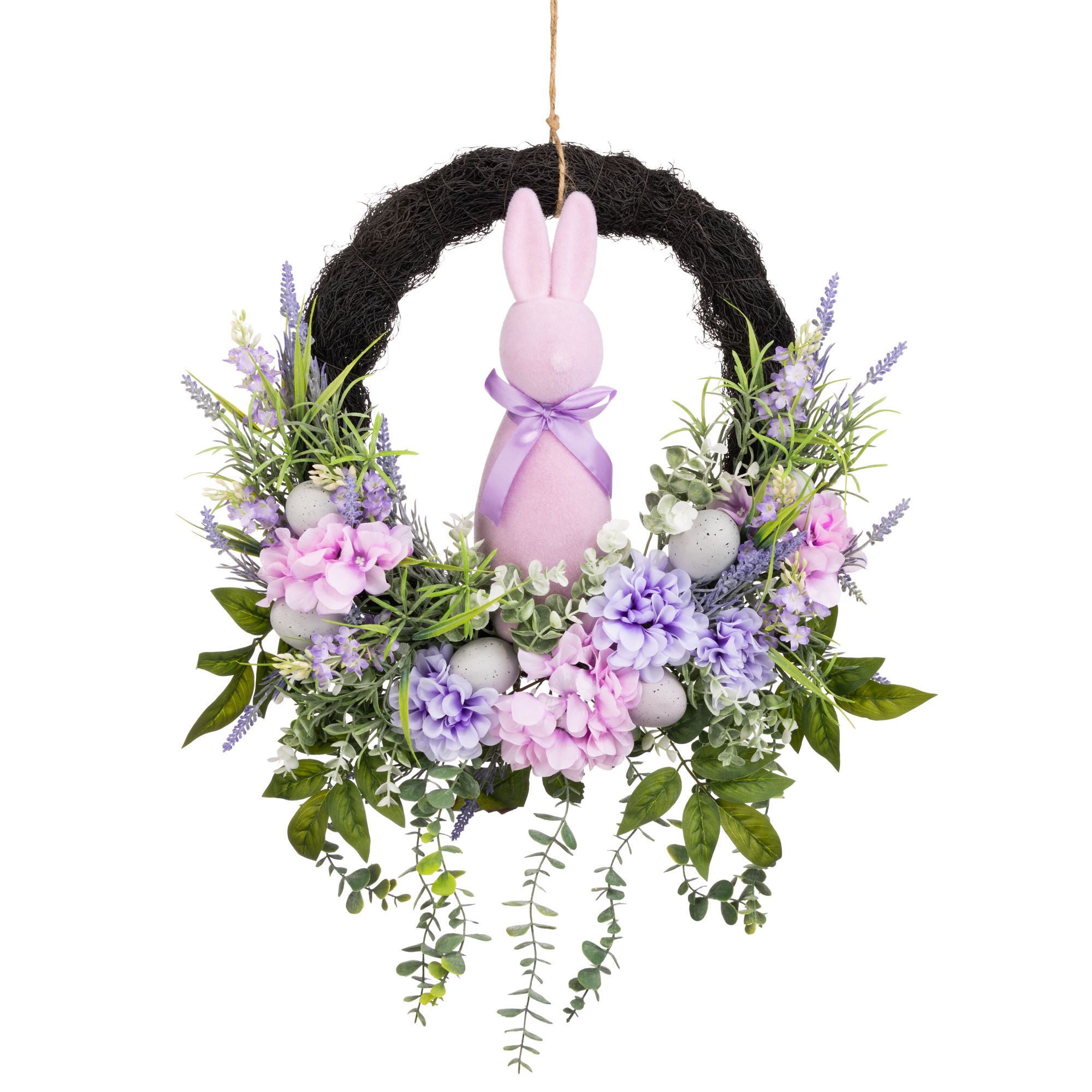 B-Ware ABELLA Flora künstl. Dekokranz Hasen-Figur & Blumenmix