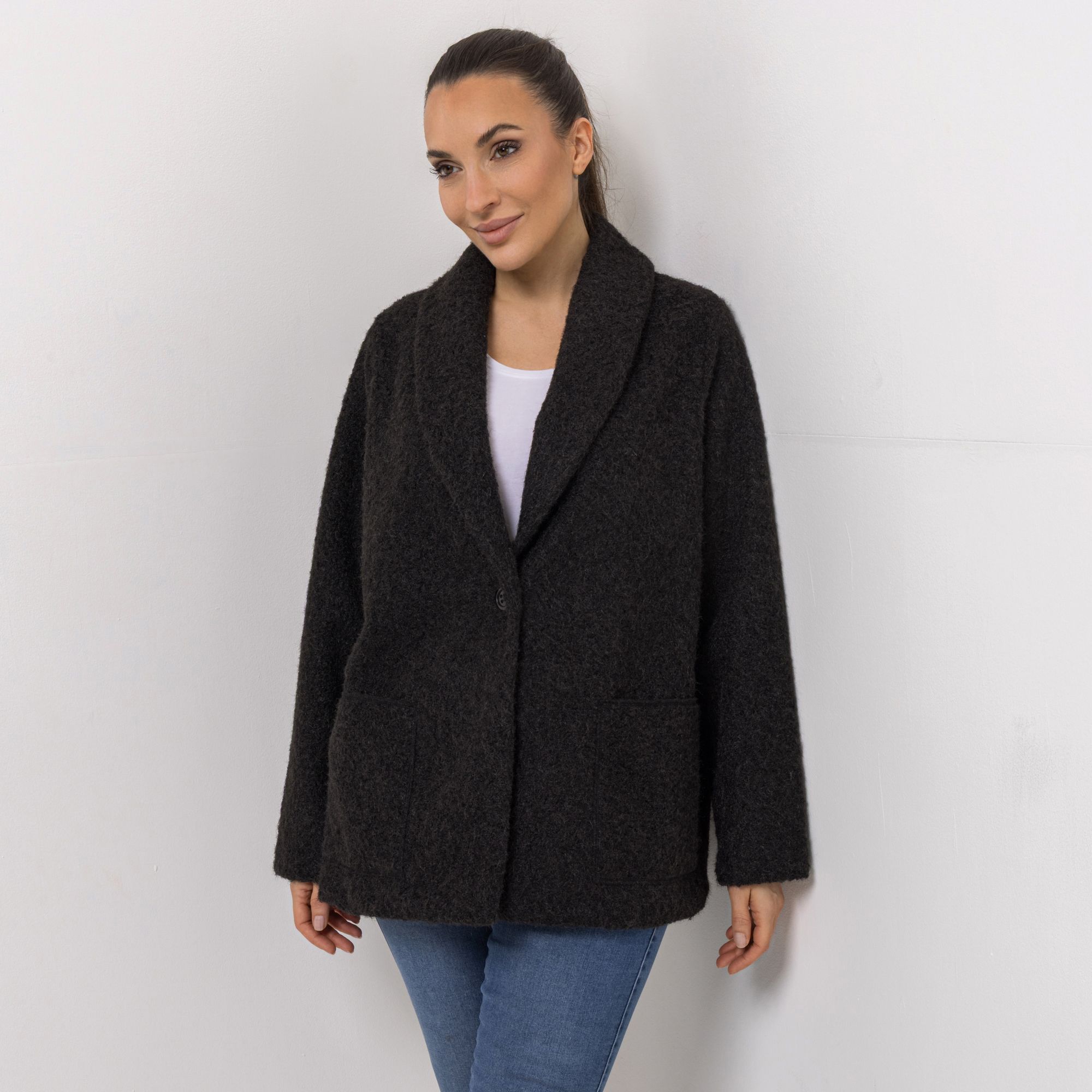 B-Ware KIM & CO. Jacke, Langarm Soft Boucle-Optik Schalkragen