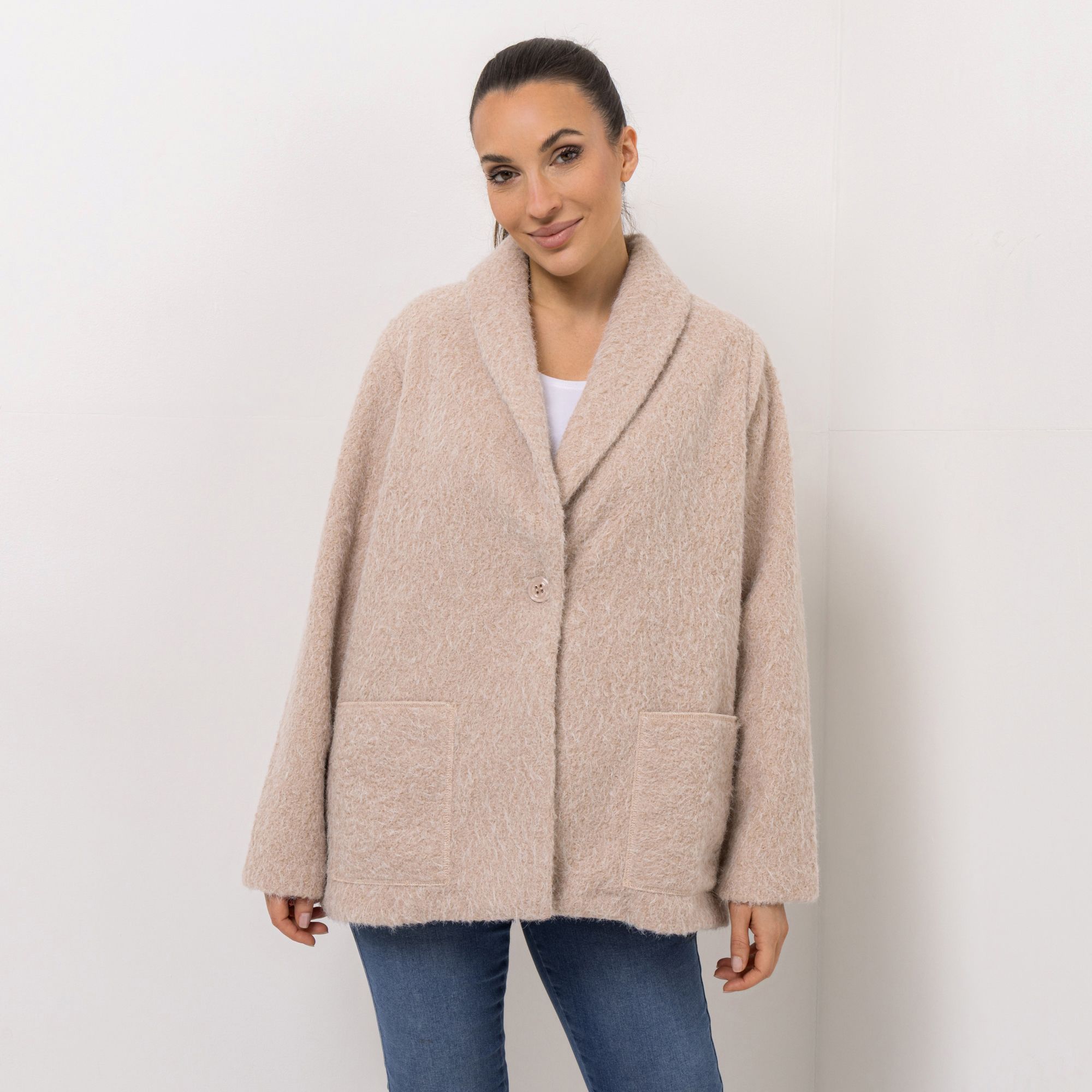 B-Ware KIM & CO. Jacke, Langarm Soft Boucle-Optik Schalkragen
