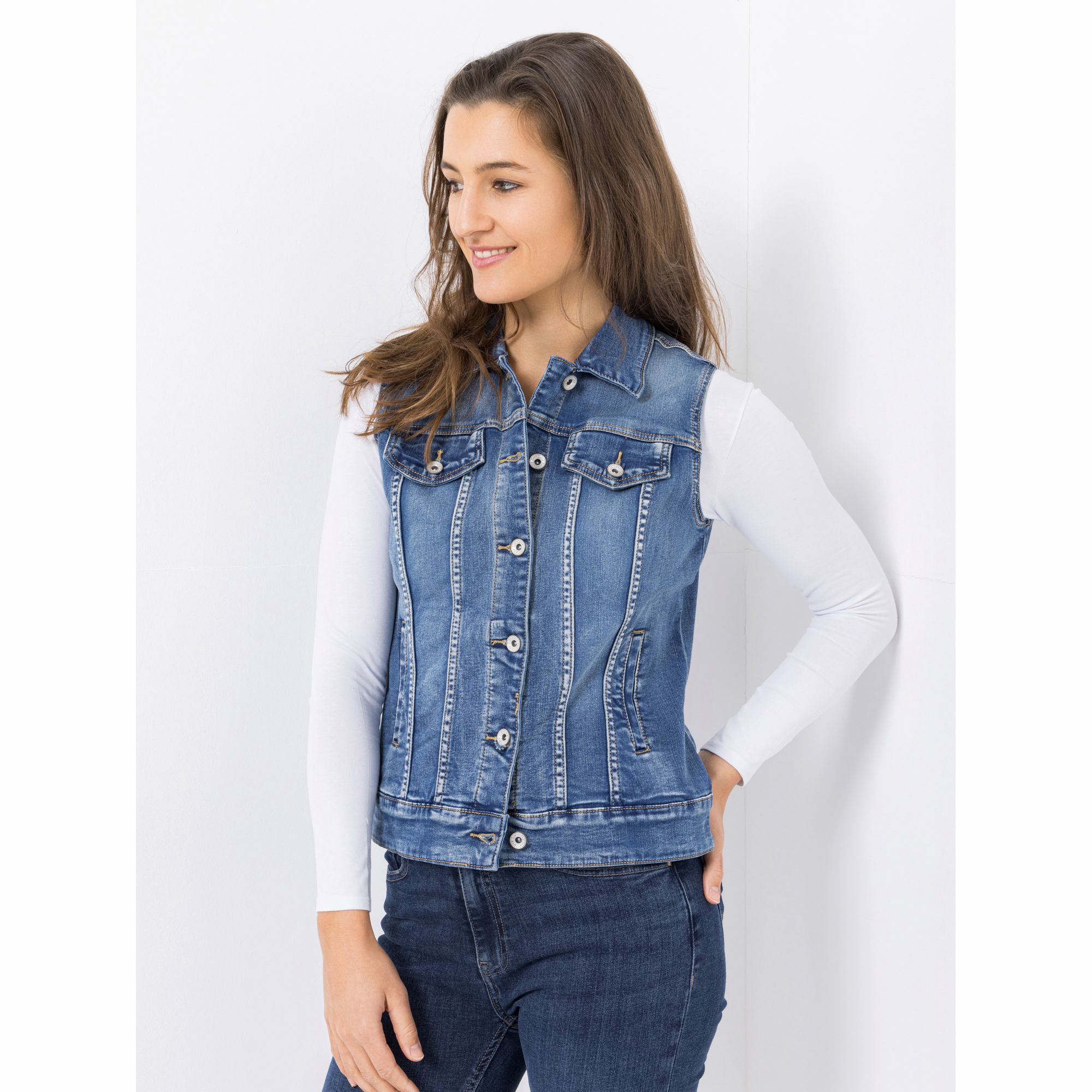 B-Ware DINE 'N' DANCE Jeansweste Knopfleiste Eingrifftasche