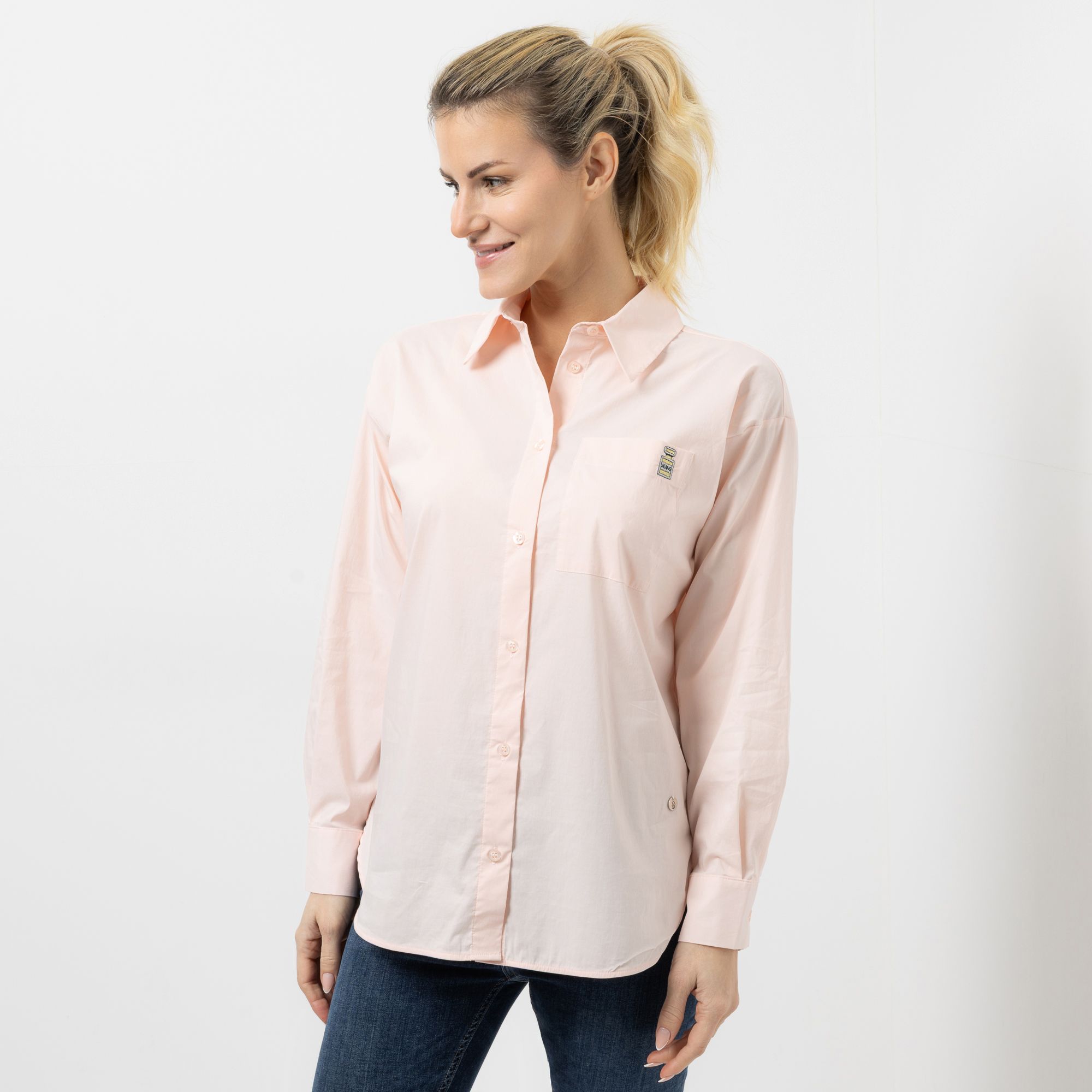 B-Ware STRANDFEIN Bluse, oversized Hemdblusenkragen Brusttaschenstickerei