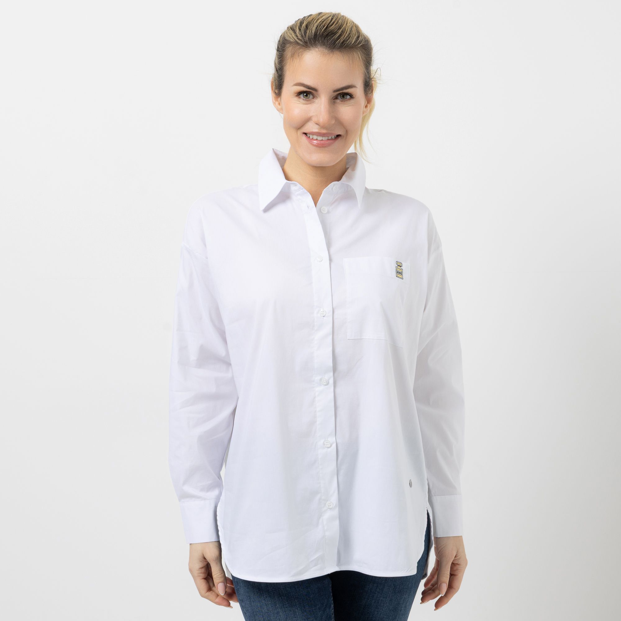 B-Ware STRANDFEIN Bluse, oversized Hemdblusenkragen Brusttaschenstickerei
