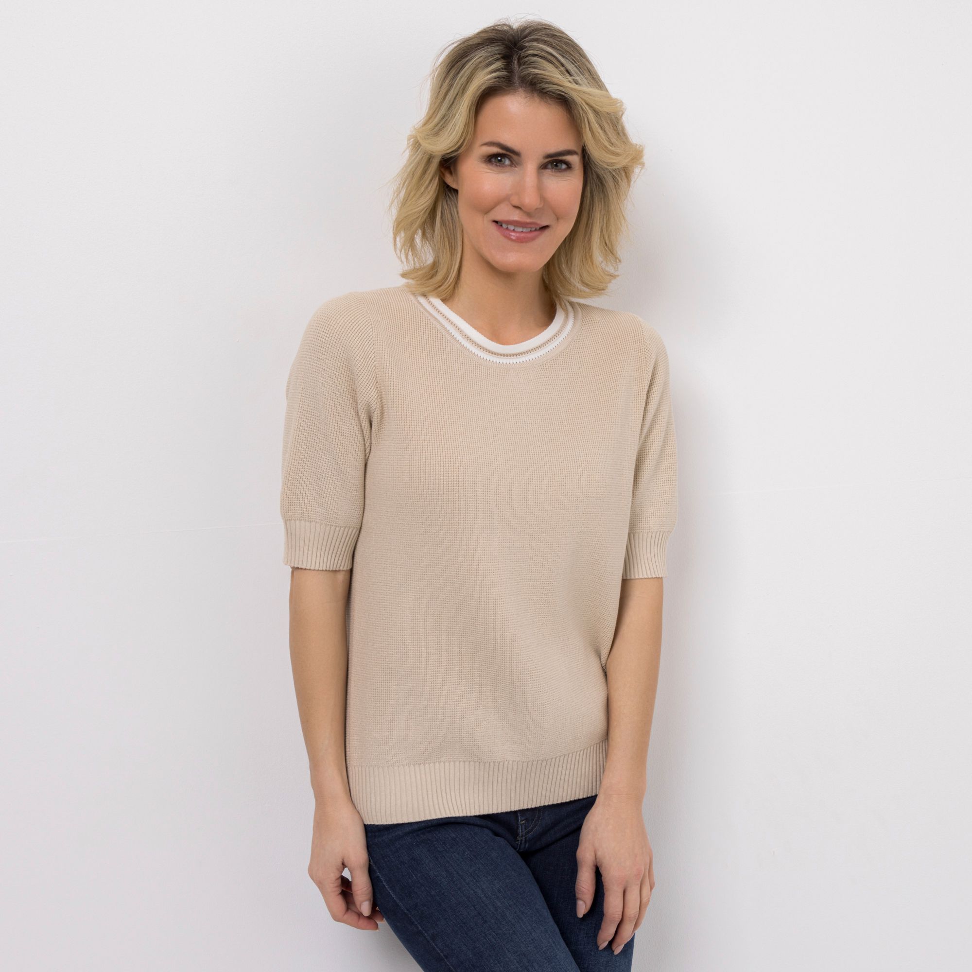 B-Ware VIA MILANO Pullover langer 1/2-Arm Kontrast-Detail