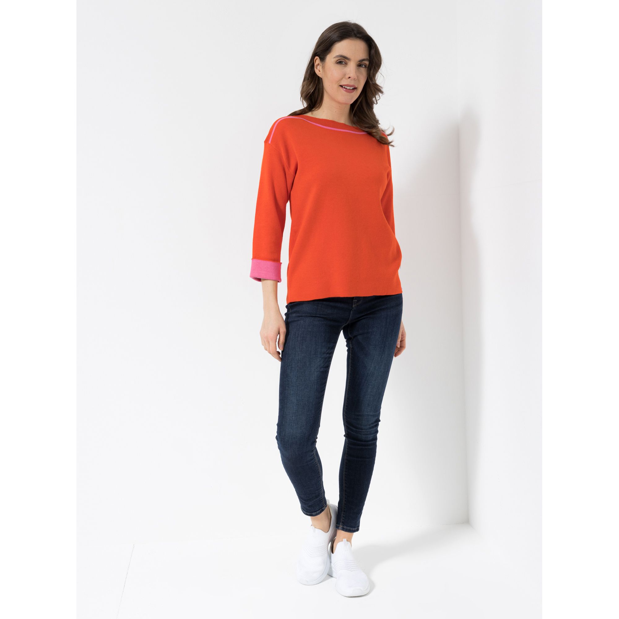 B-Ware EVA LUTZ Pullover U-Boot Ausschnitt Kontrast-Streifen