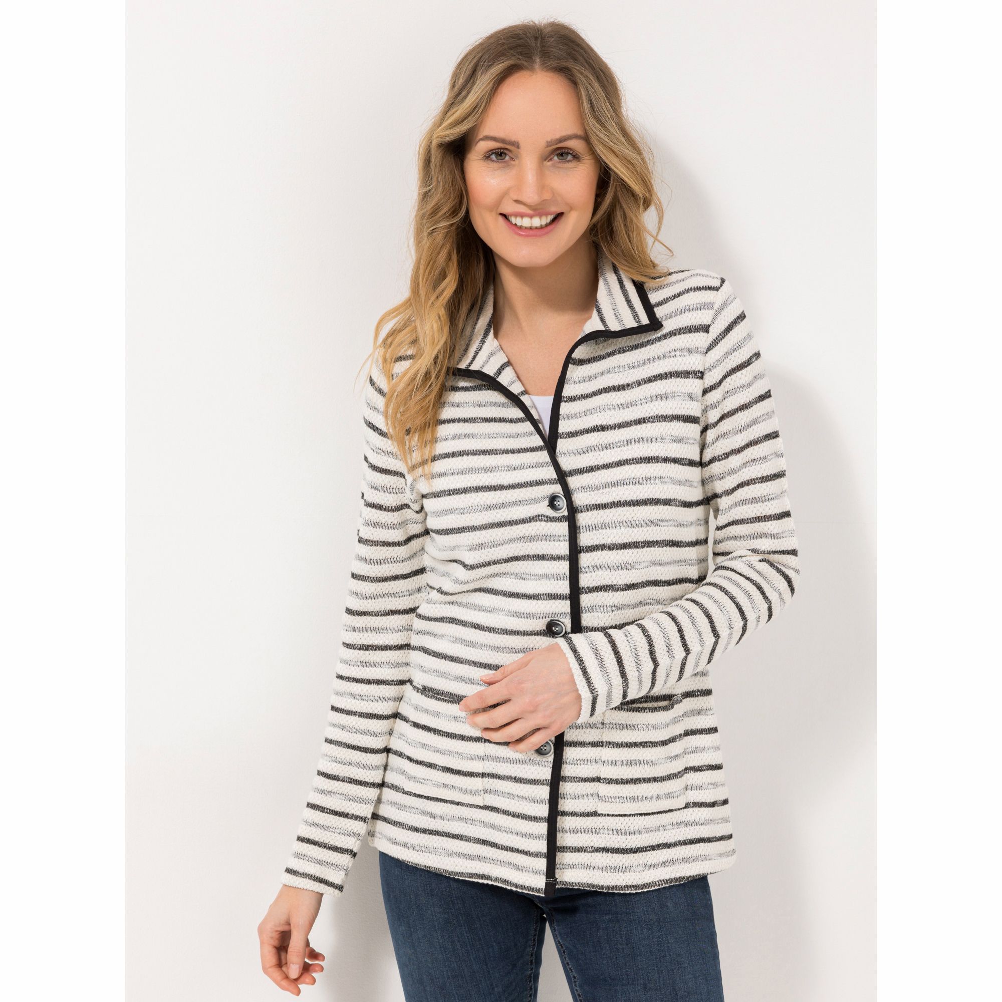 B-Ware DENIM & CO. Strickjacke, 1/1-Arm geknöpft V-Ausschnitt