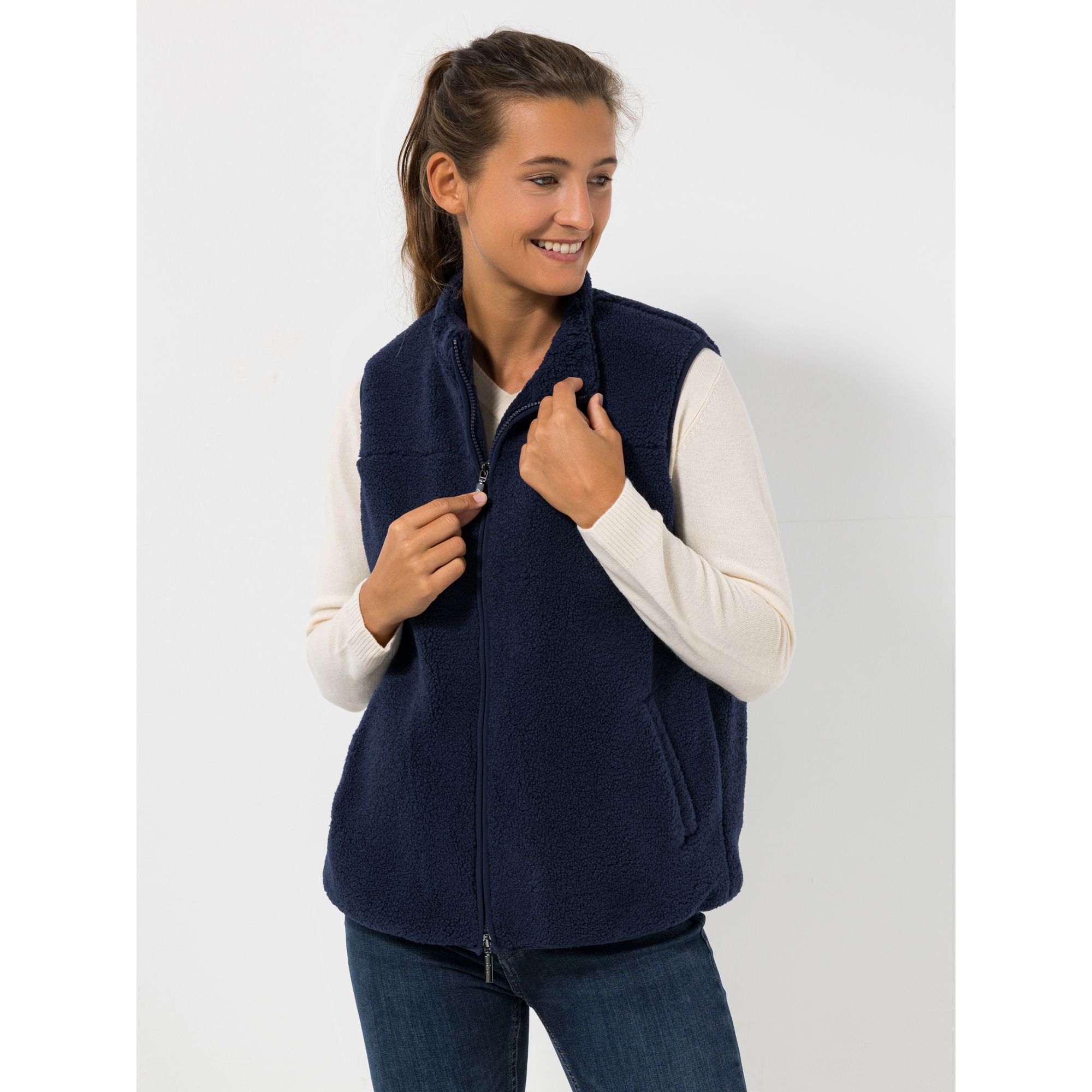 B-Ware DENIM & CO. Weste, ohne Arm Teddy-Optik 2-Wege-Reißverschluss