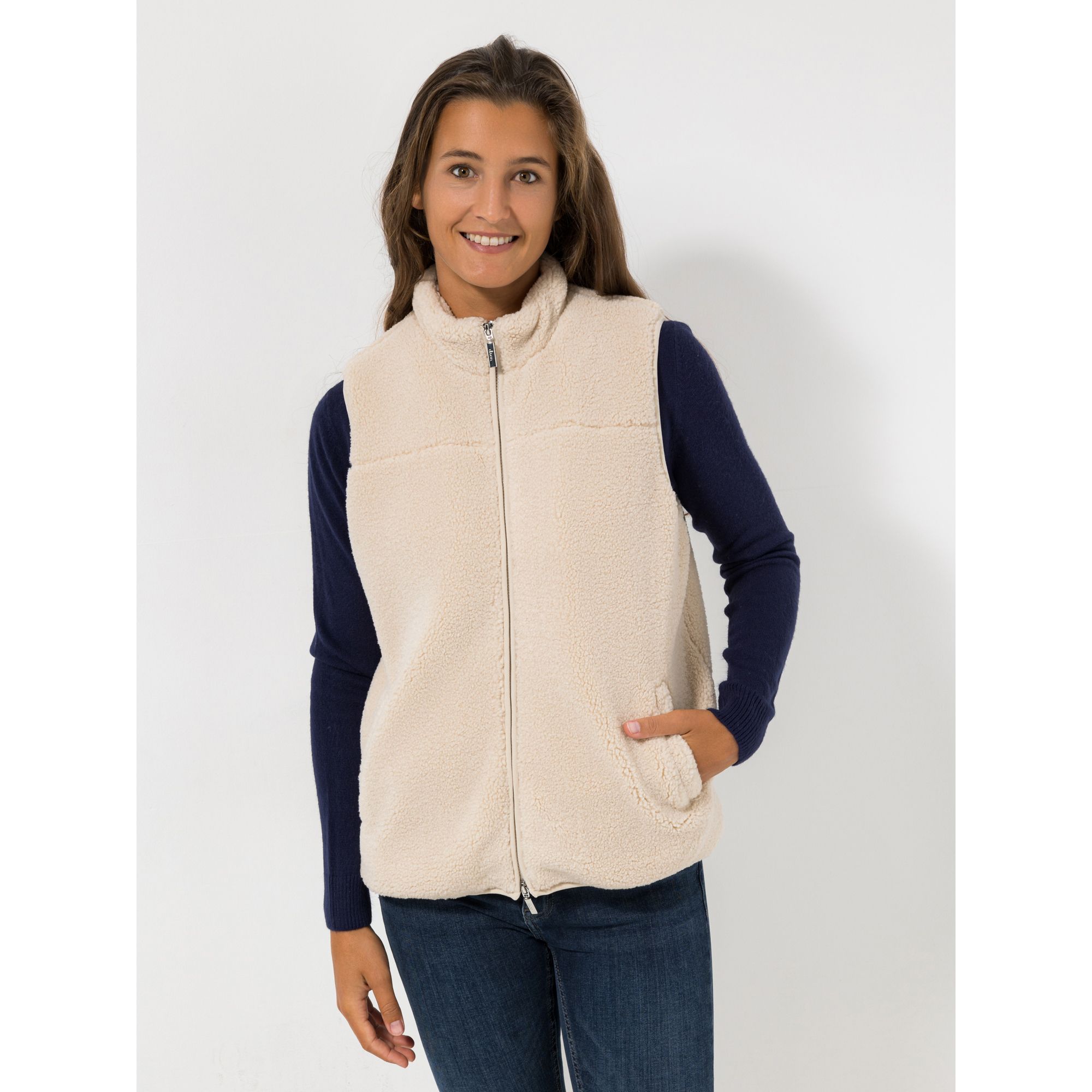 B-Ware DENIM & CO. Weste, ohne Arm Teddy-Optik 2-Wege-Reißverschluss