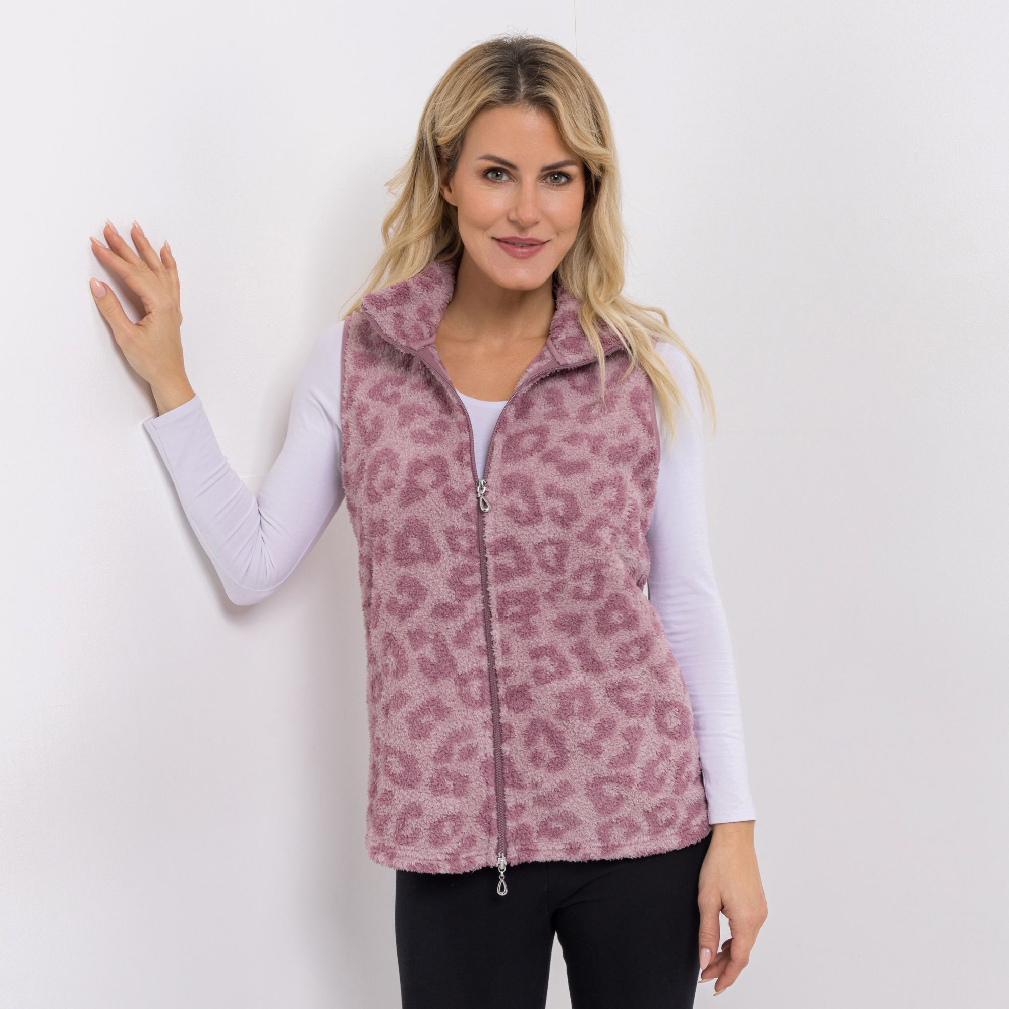 B-Ware COZEE HOME Loungewear Weste Leo-Print MF Fluffy Bouclé