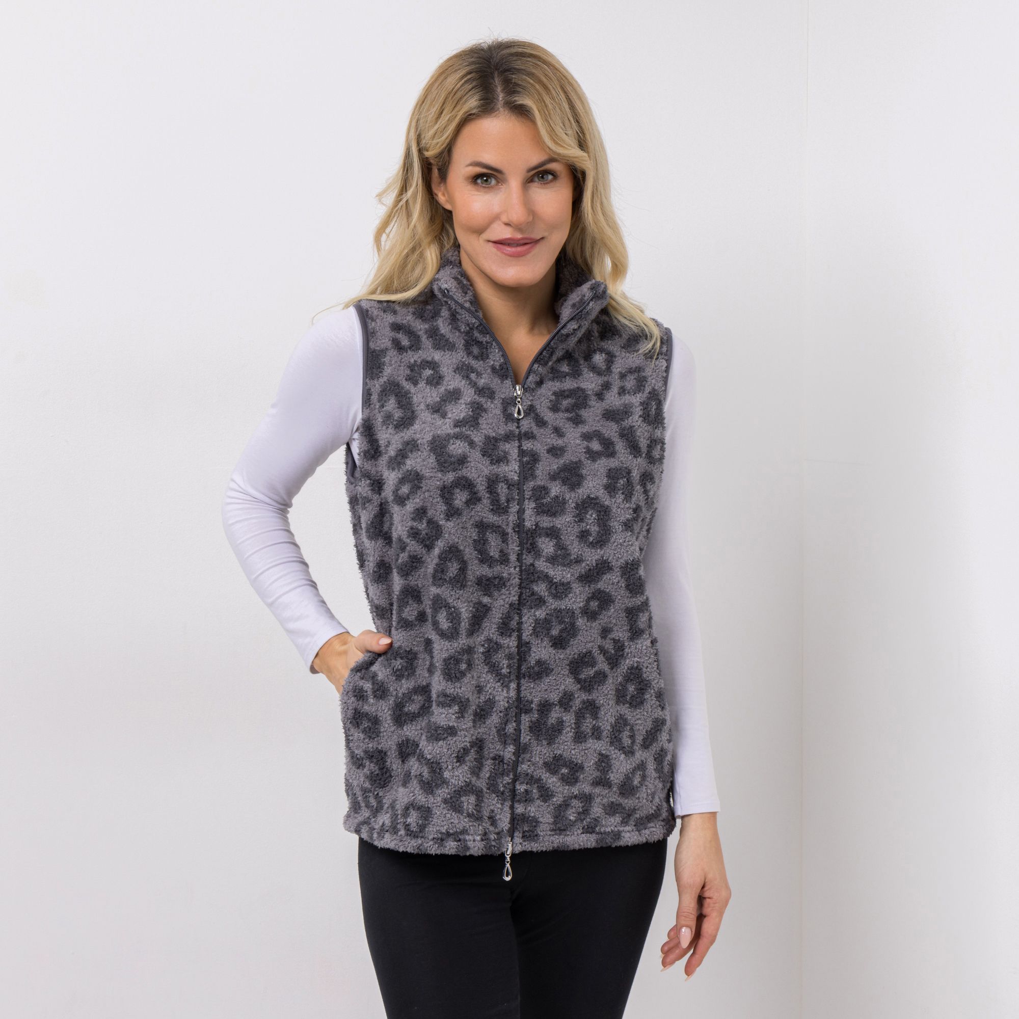 B-Ware COZEE HOME Loungewear Weste Leo-Print MF Fluffy Bouclé