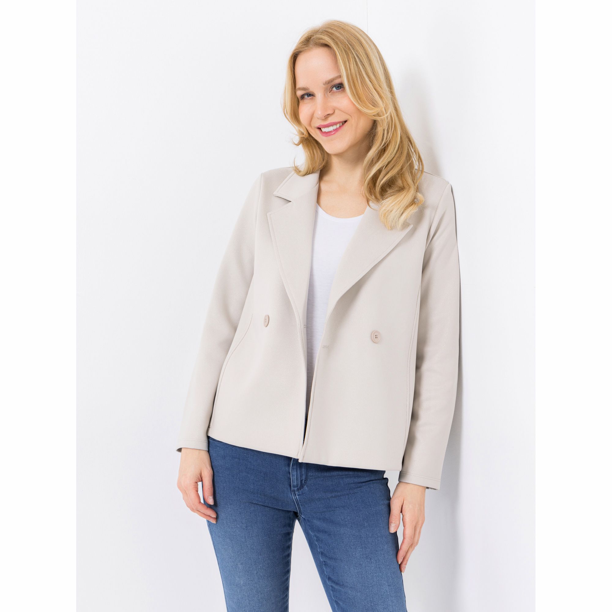 B-Ware KIM & CO. Blazer, Langarm Scuba Leder Optik Reverskragen