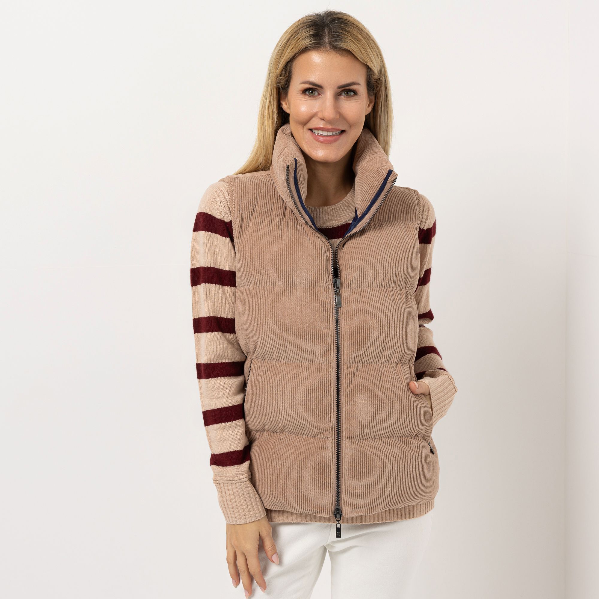 B-Ware STRANDFEIN Cord-Weste Stehkragen 2-Wege-Reißverschluss