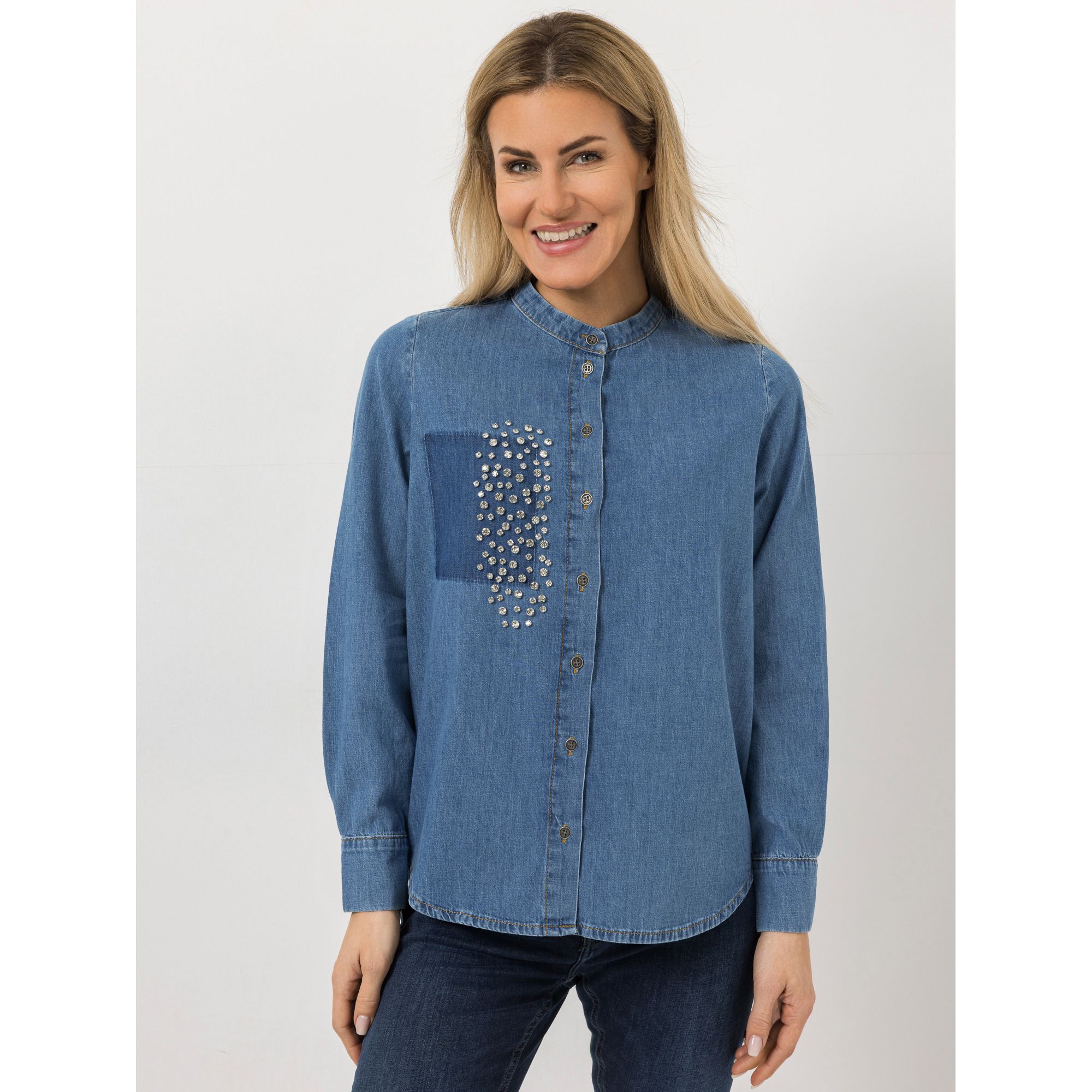 B-Ware DINE 'N' DANCE Jeansbluse Knopfleiste Strassdekoration