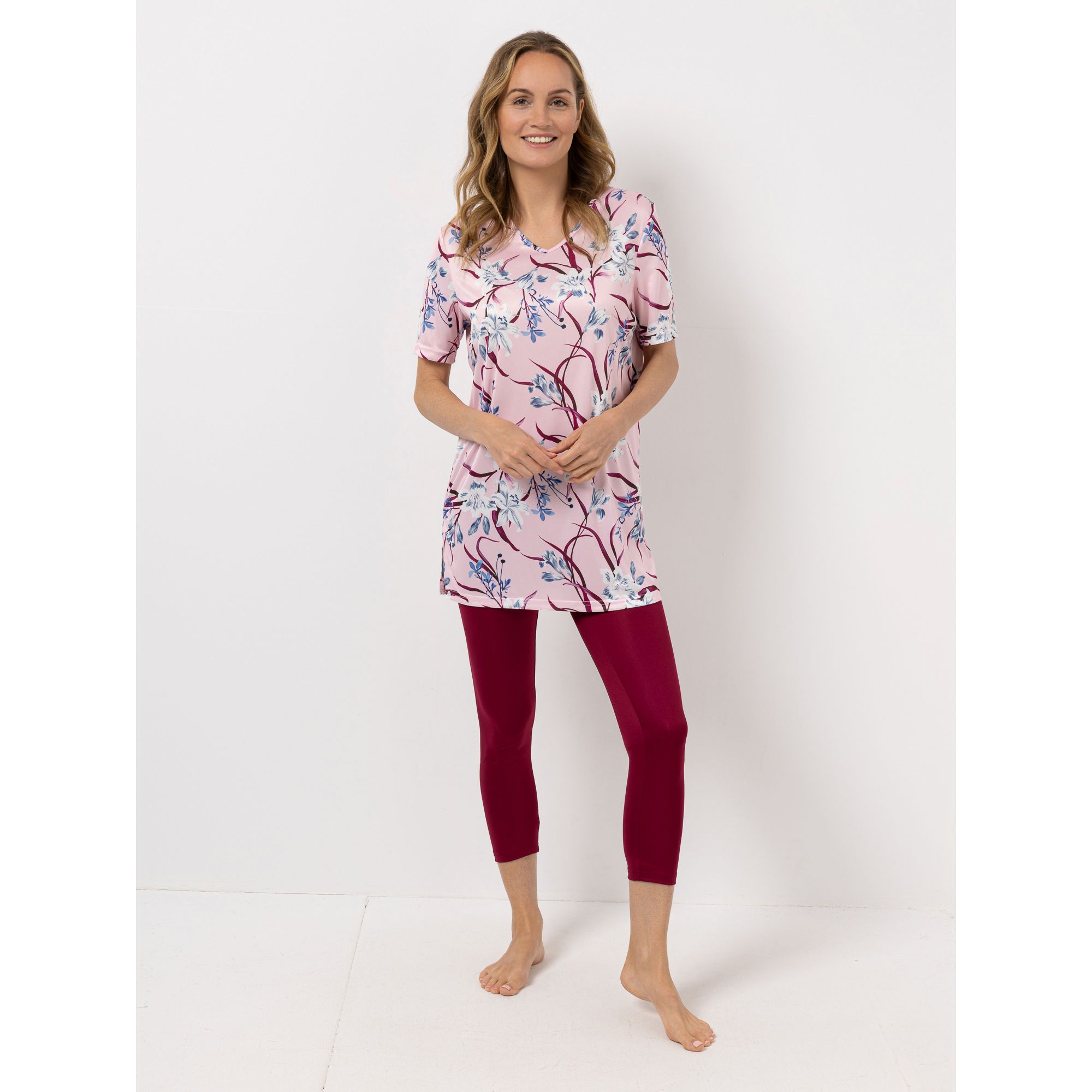 B-Ware LITTLE ROSE Pyjama-Set Mikrofaser Longshirt, 1/2-Arm