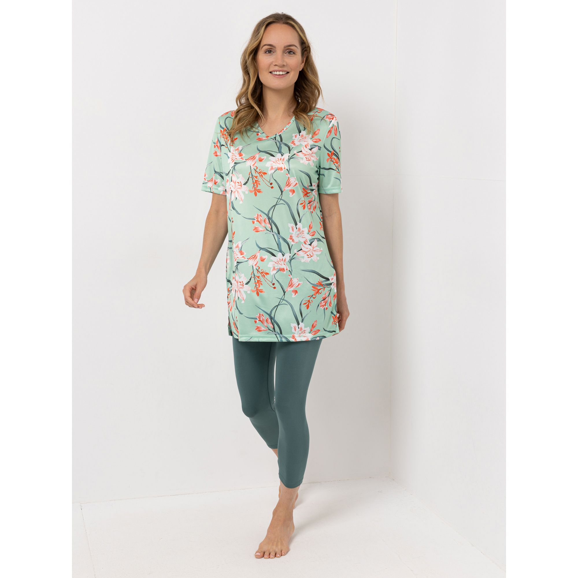 B-Ware LITTLE ROSE Pyjama-Set Mikrofaser Longshirt, 1/2-Arm