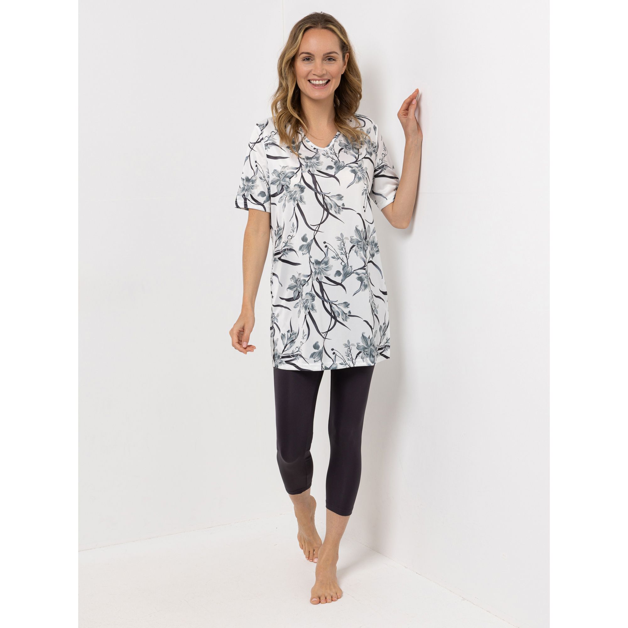 B-Ware LITTLE ROSE Pyjama-Set Mikrofaser Longshirt, 1/2-Arm