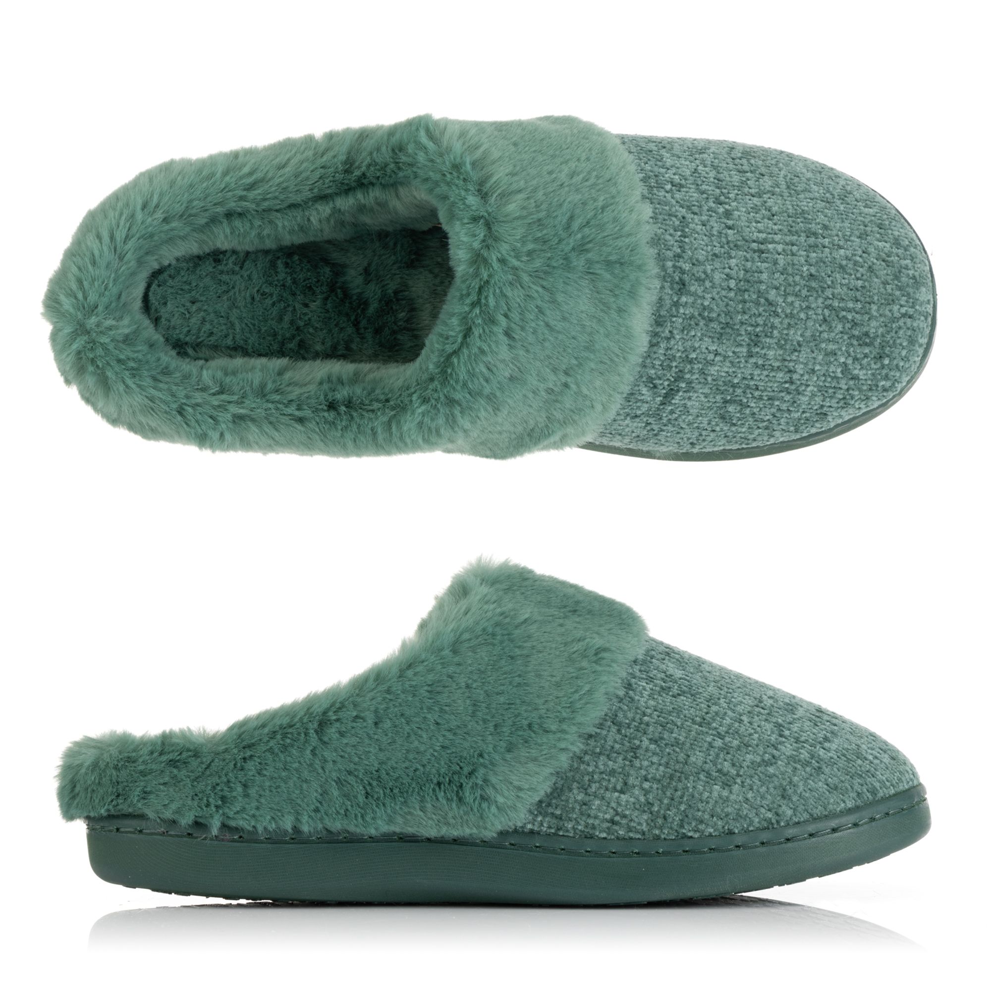 B-Ware MONT CHALET Damen-Hausschuh uni mit Fellimitat Mikrofaser