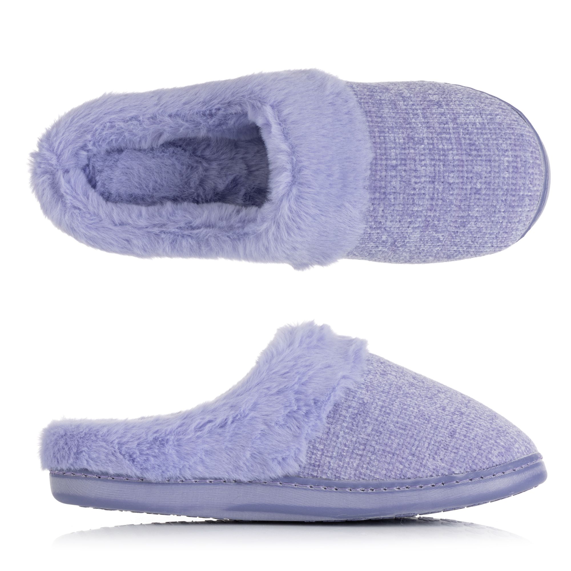 B-Ware MONT CHALET Damen-Hausschuh uni mit Fellimitat Mikrofaser