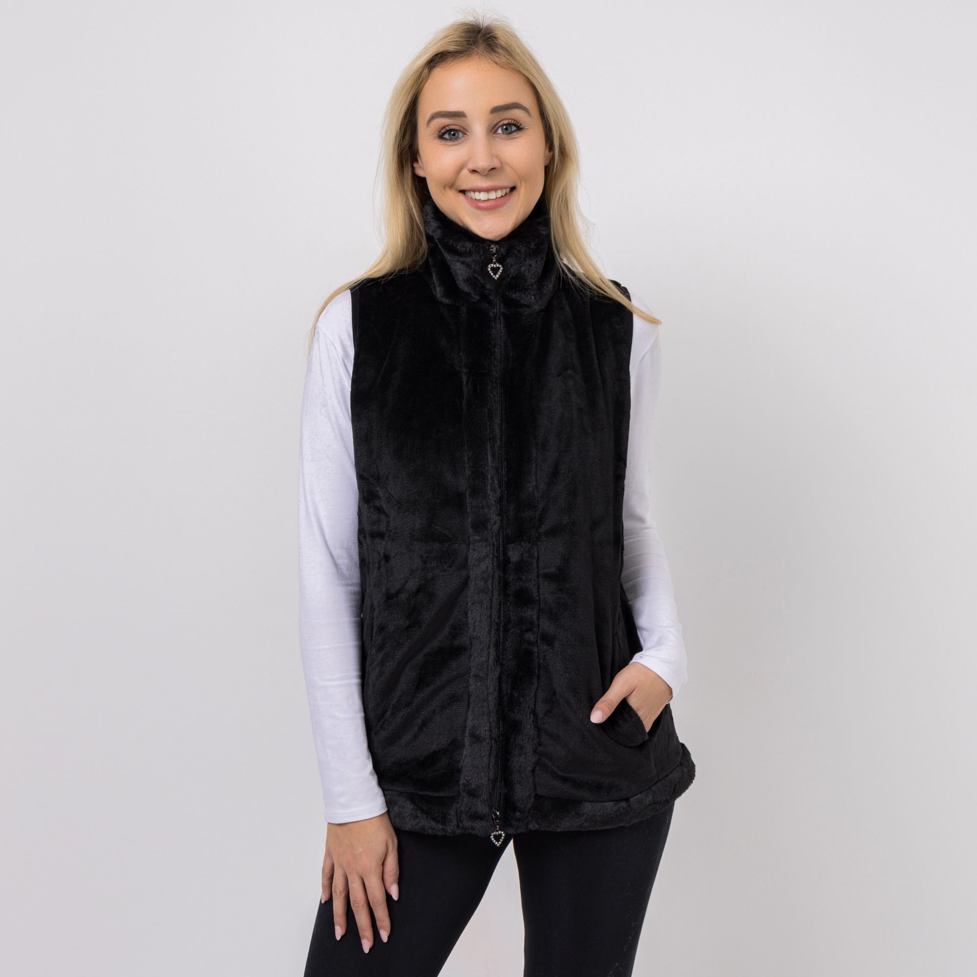 B-Ware MONT CHALET Damen-Weste Fellimitatbesatz Mikrofaser Chinchilla