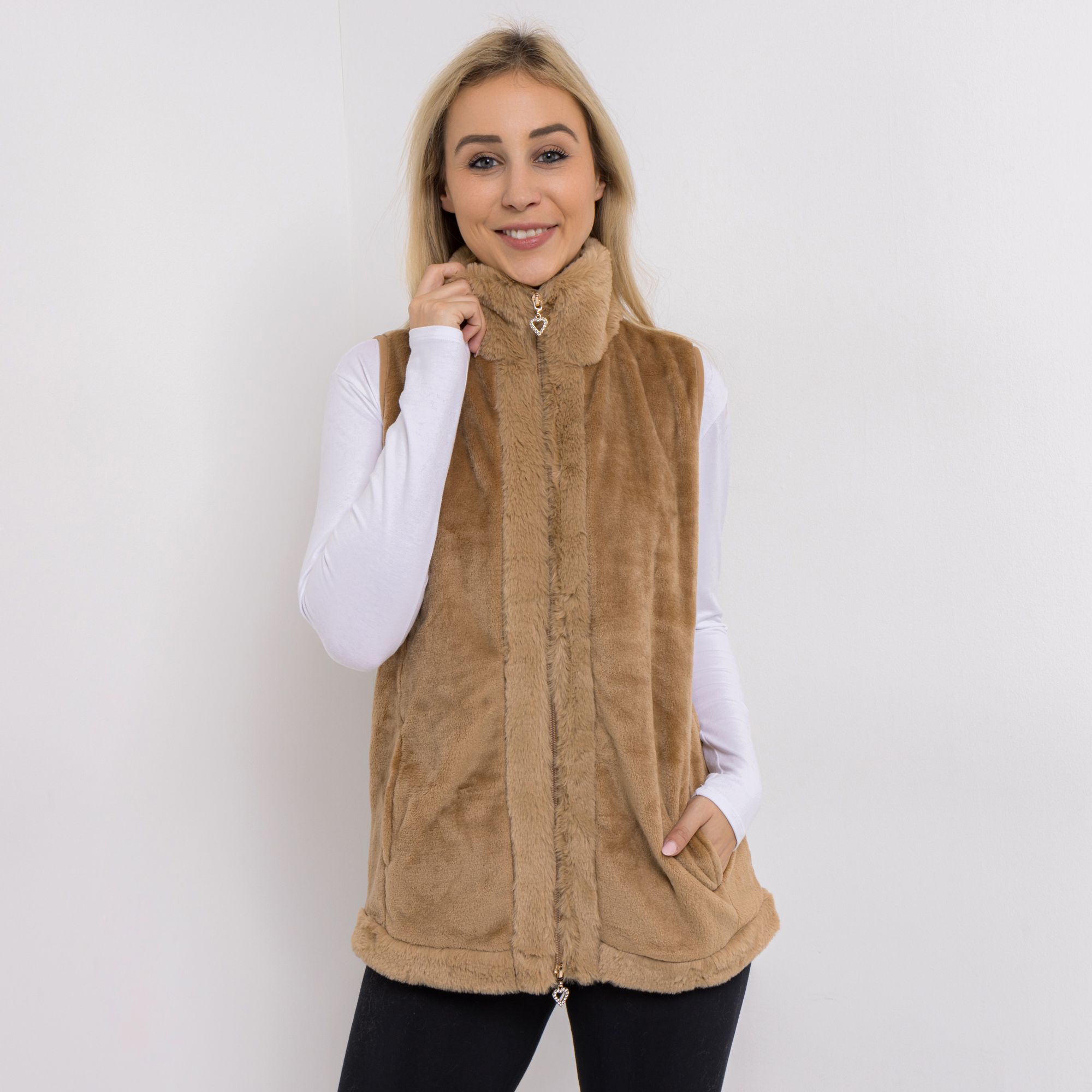 B-Ware MONT CHALET Damen-Weste Fellimitatbesatz Mikrofaser Chinchilla