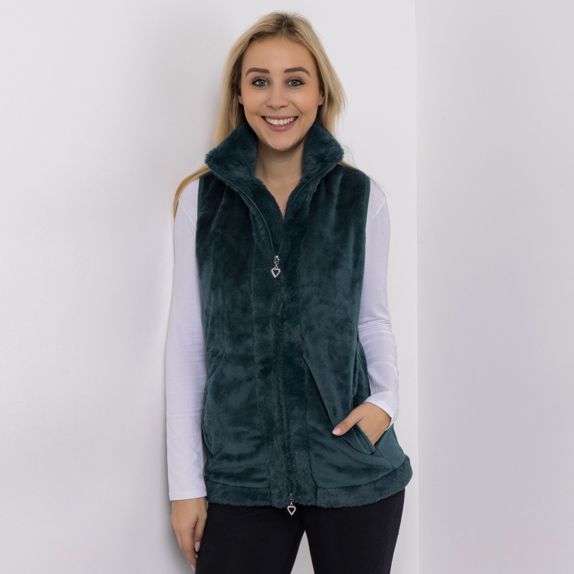 B-Ware MONT CHALET Damen-Weste Fellimitatbesatz Mikrofaser Chinchilla