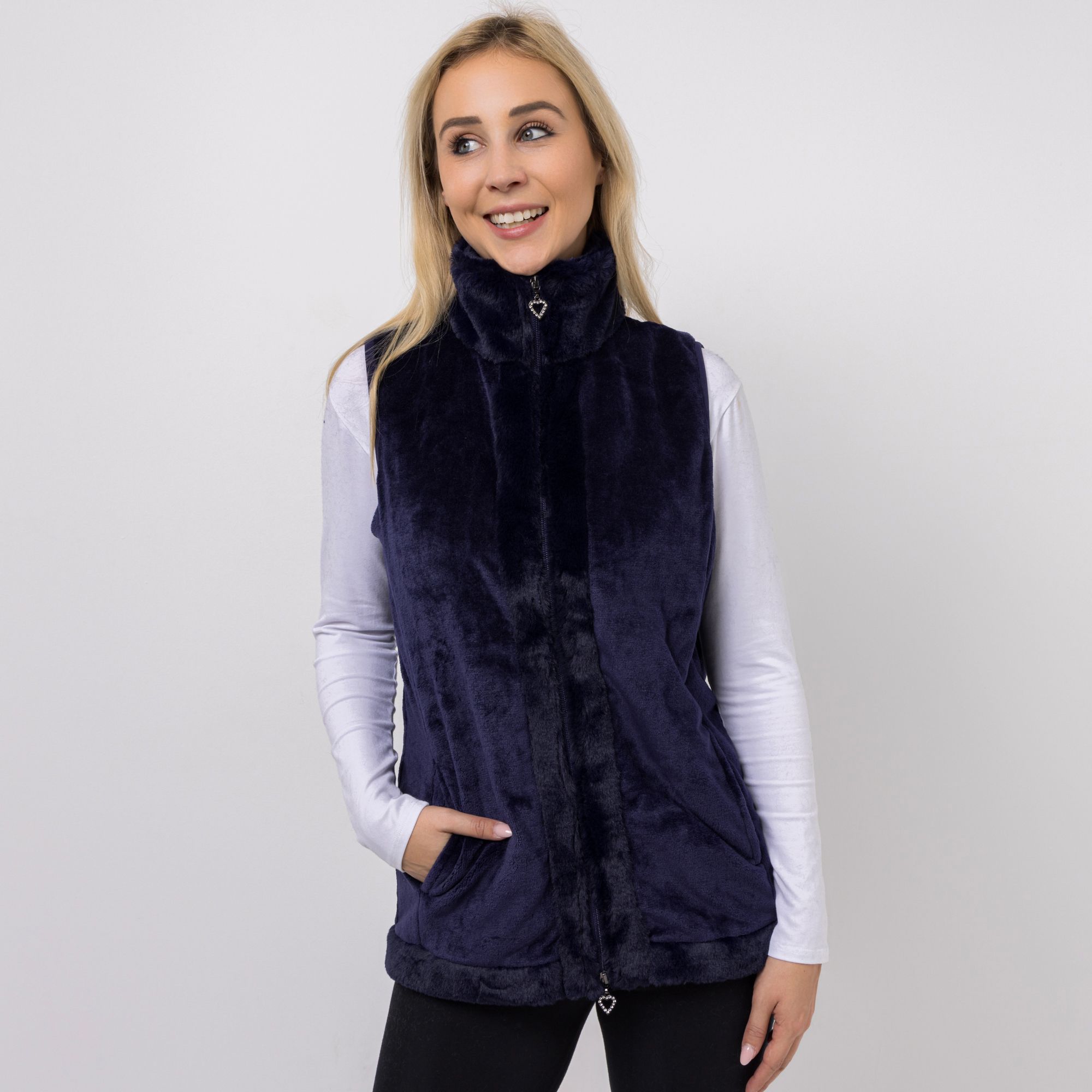 B-Ware MONT CHALET Damen-Weste Fellimitatbesatz Mikrofaser Chinchilla