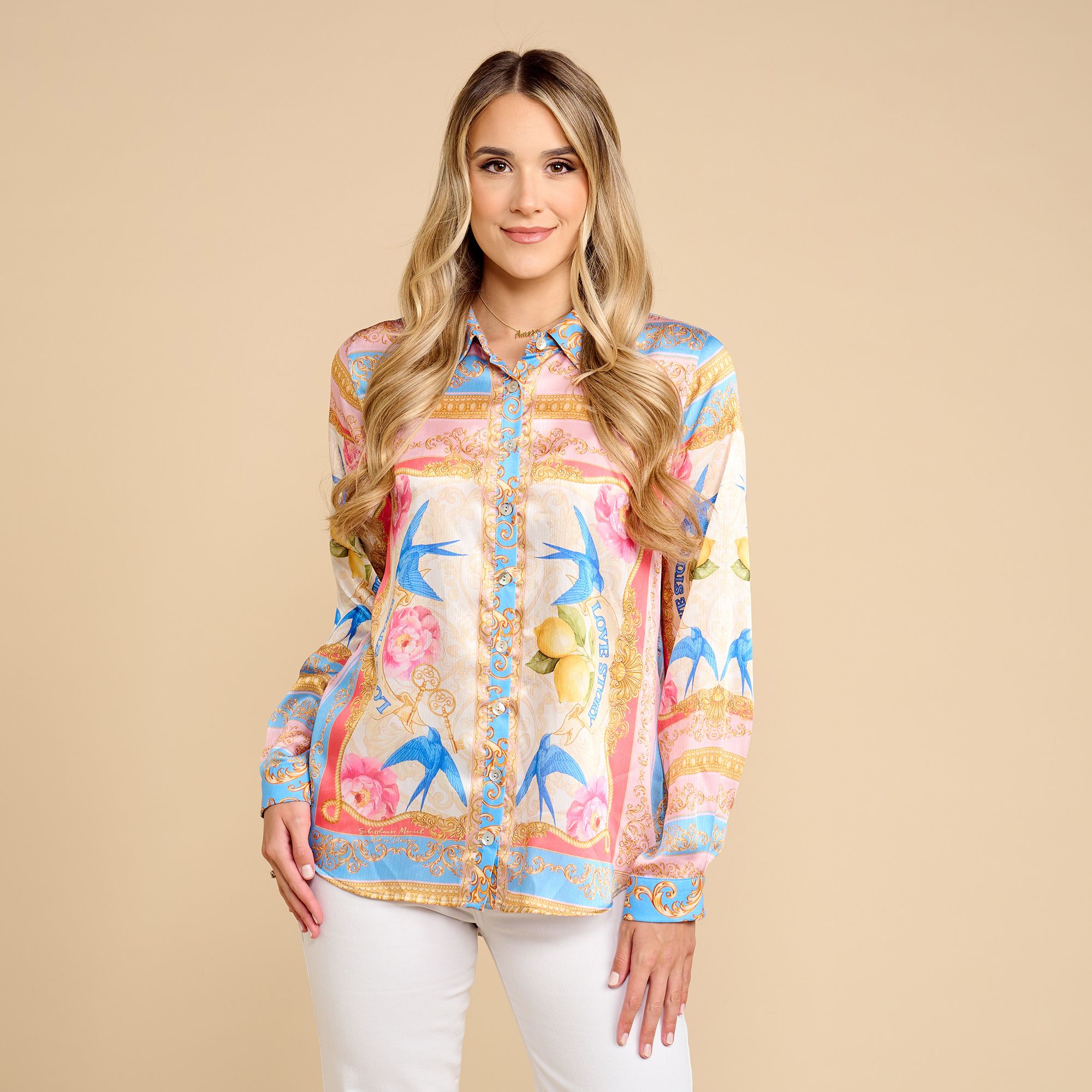 B-Ware SCHIFFHAUER MUNICH® Bluse Knopfleiste Logoknöpfe