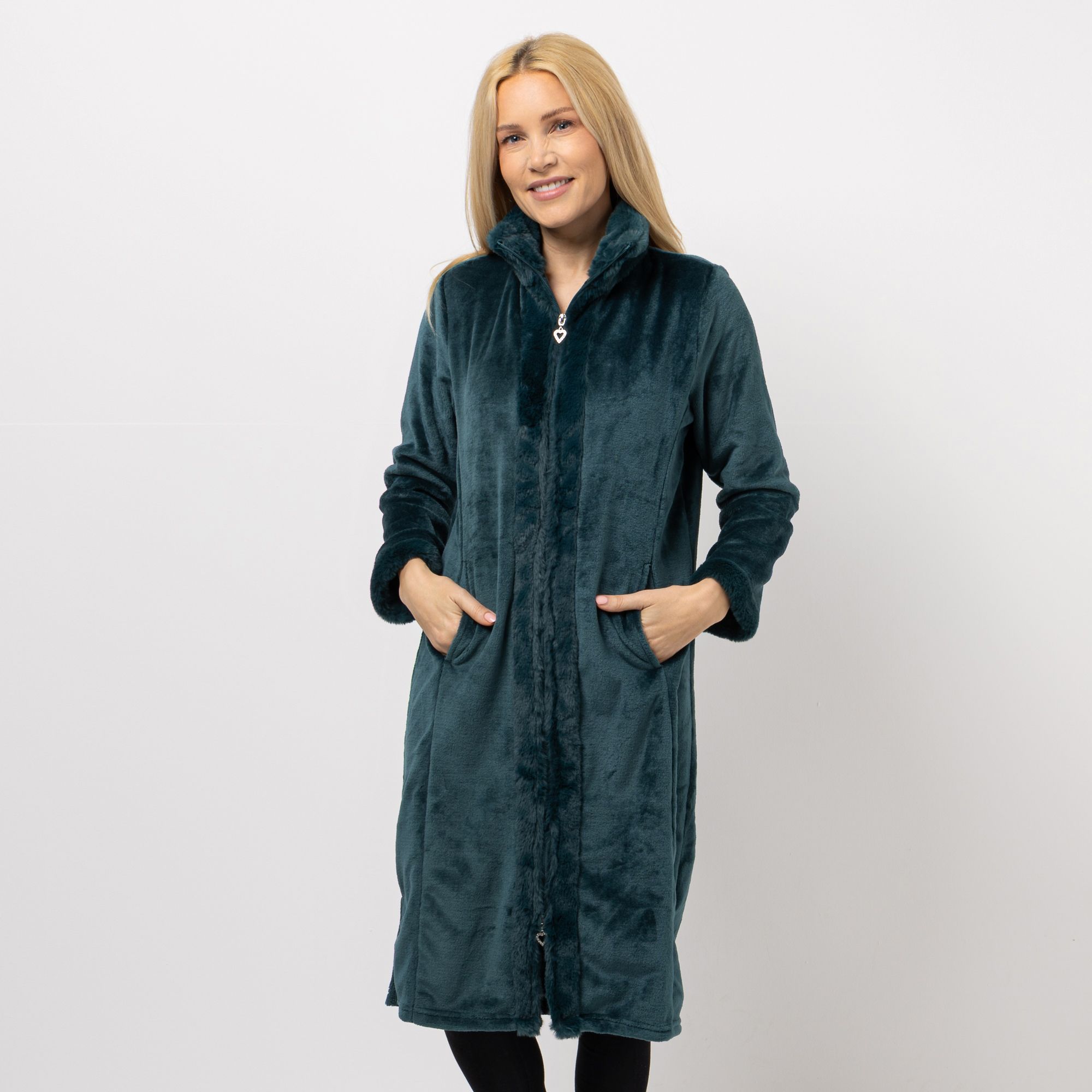 B-Ware MONT CHALET Damen-Hauskleid Fellimitatbesatz Mikrofaser Chinchilla