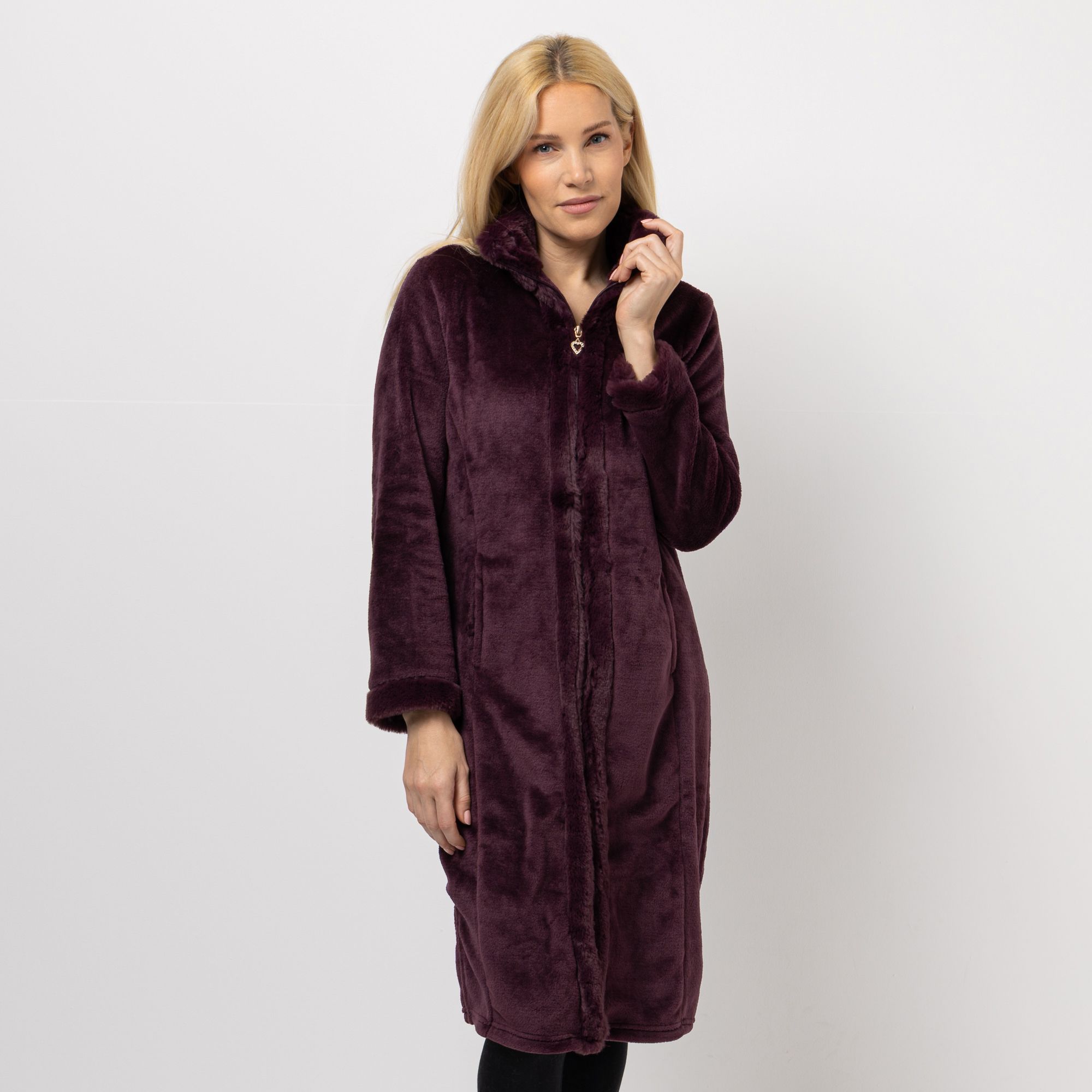 B-Ware MONT CHALET Damen-Hauskleid Fellimitatbesatz Mikrofaser Chinchilla