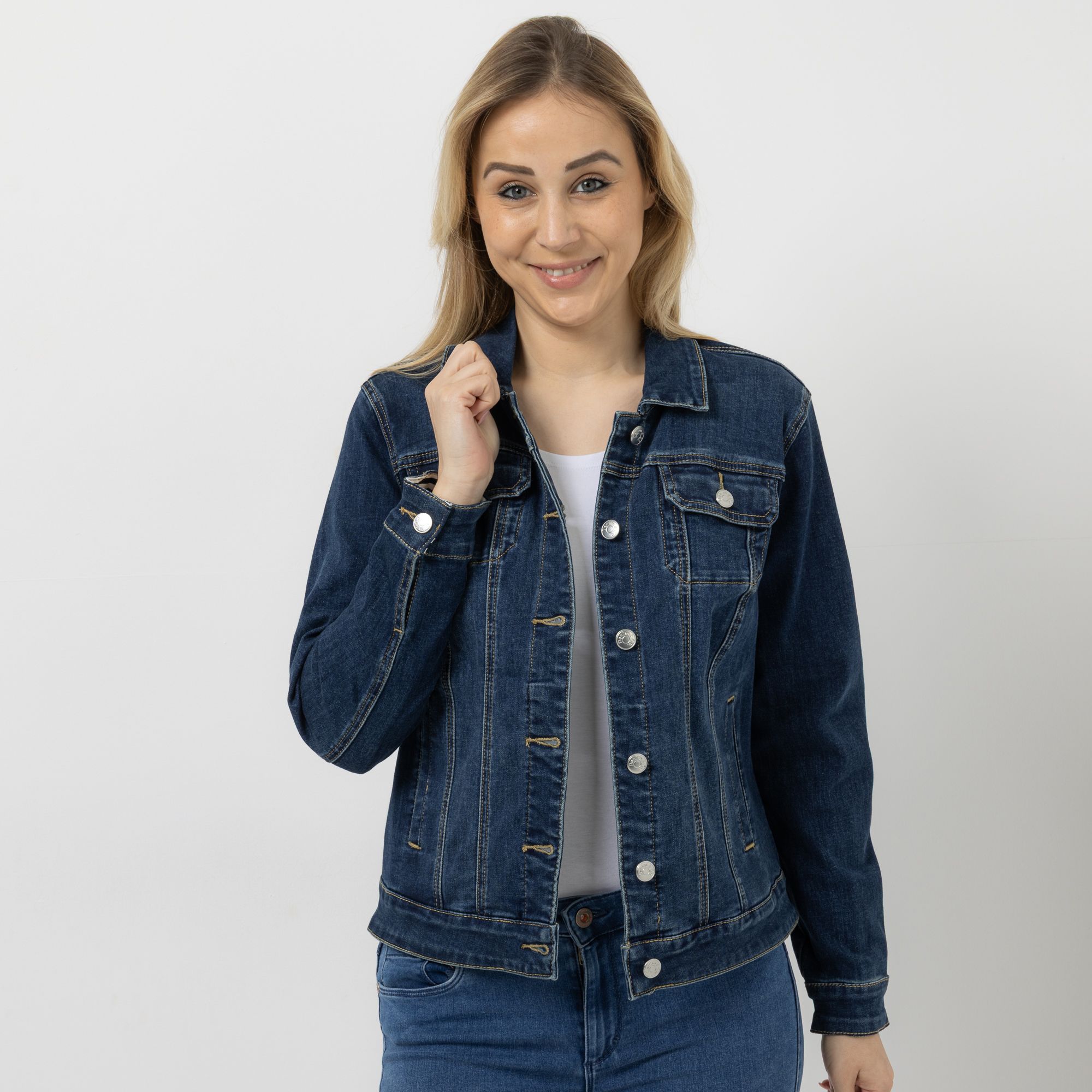 B-Ware DENIM & CO. Jeansjacke Knopfleiste Eingrifftaschen