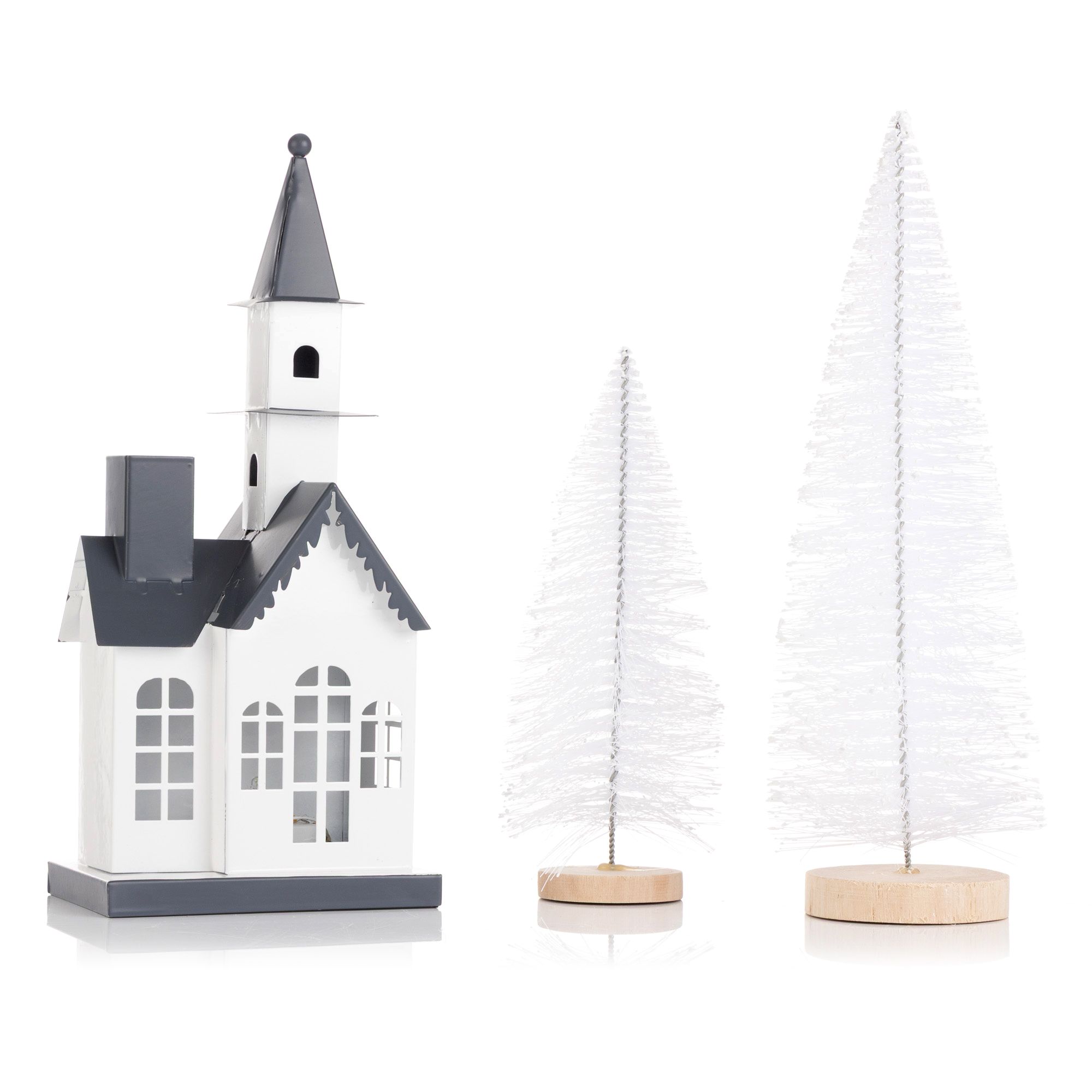 B-Ware LUMIDA Xmas LED-Dekoset Gebäude & 2 Bäume 6h-Timerfunktion