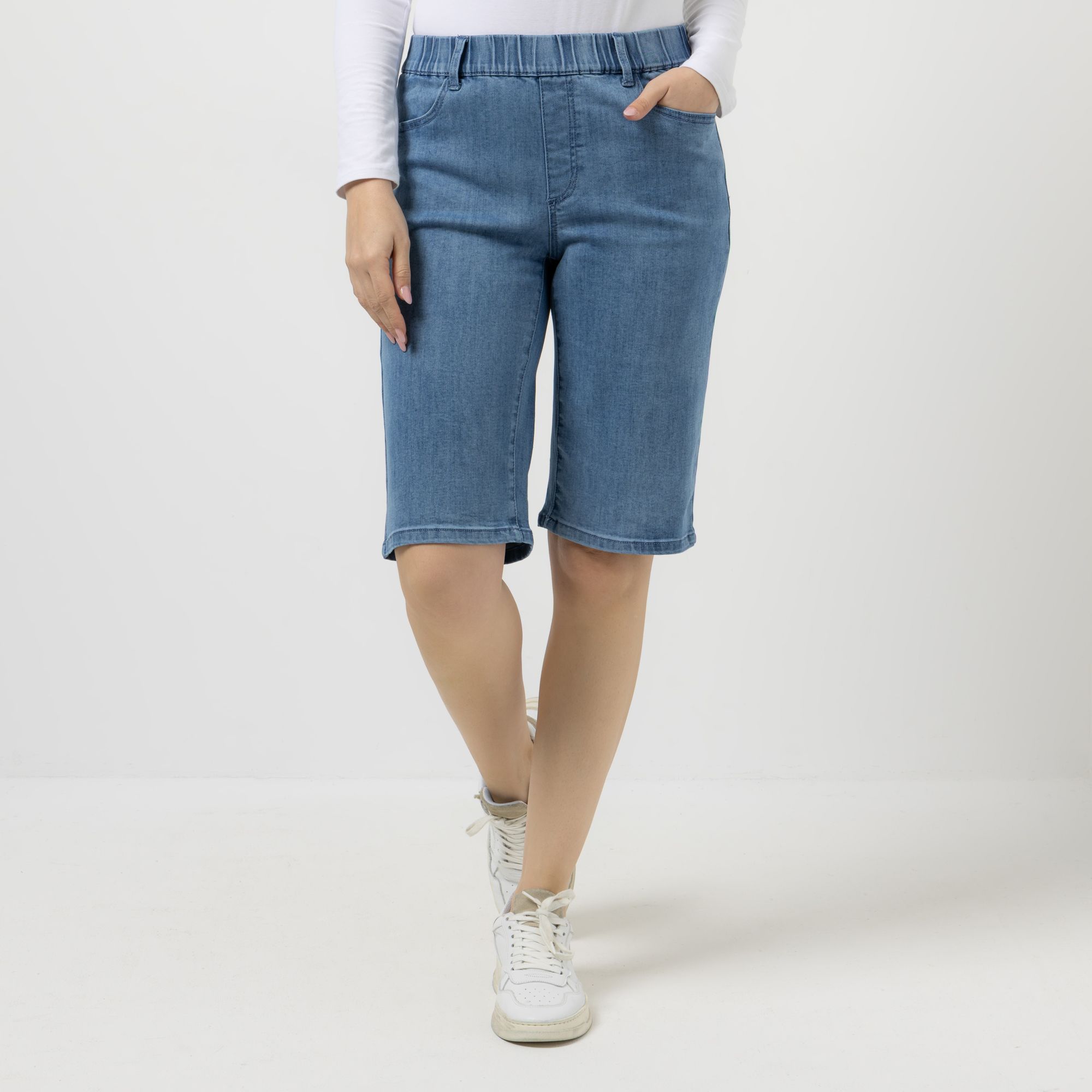 B-Ware DENIM & CO. Jeans Bermuda mit Umschlag Rundumdehnbund