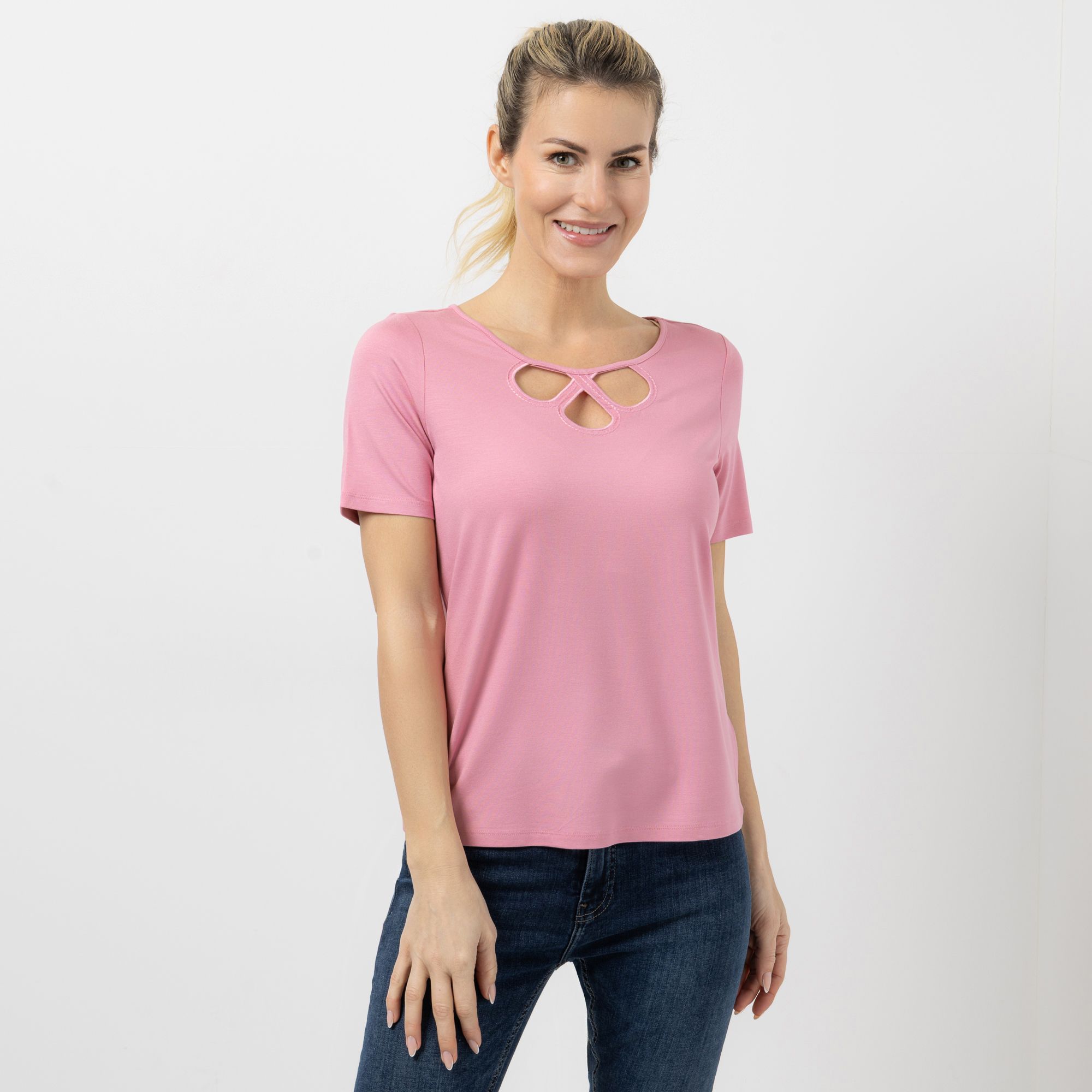 B-Ware VIA MILANO Shirt, kurzer 1/2-Arm Cut-Out Ausschnitt mit ECOVERO Viskose