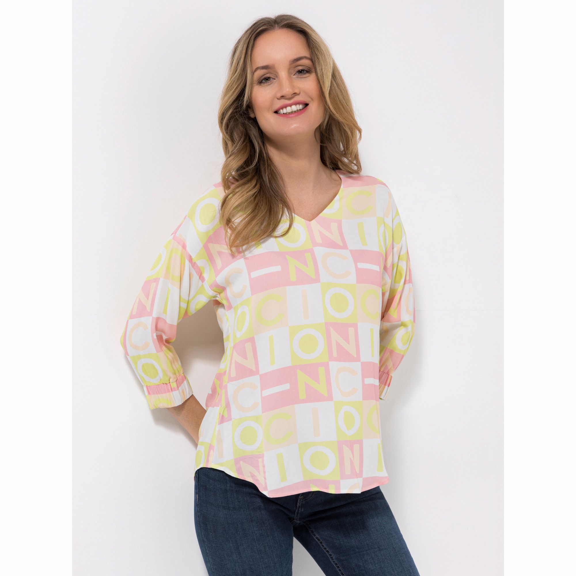 B-Ware ICONIC by Marina Hoermanseder Bluse, 3/4-Arm V-Ausschnitt