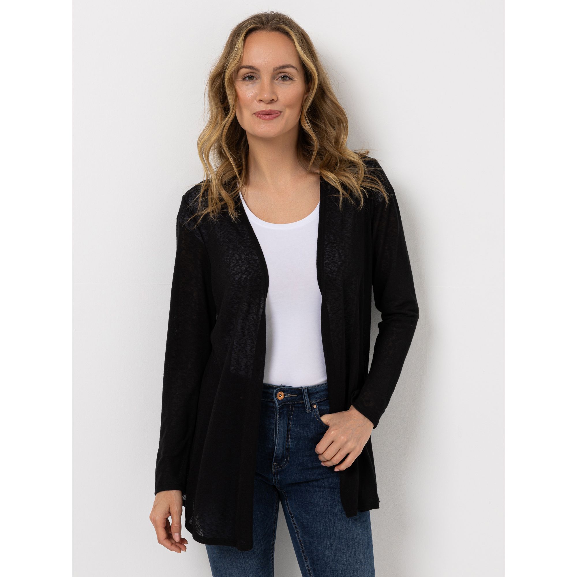 B-Ware KIM & CO. Cardigan. Langarm Leinen-Optik Jersey offene Front