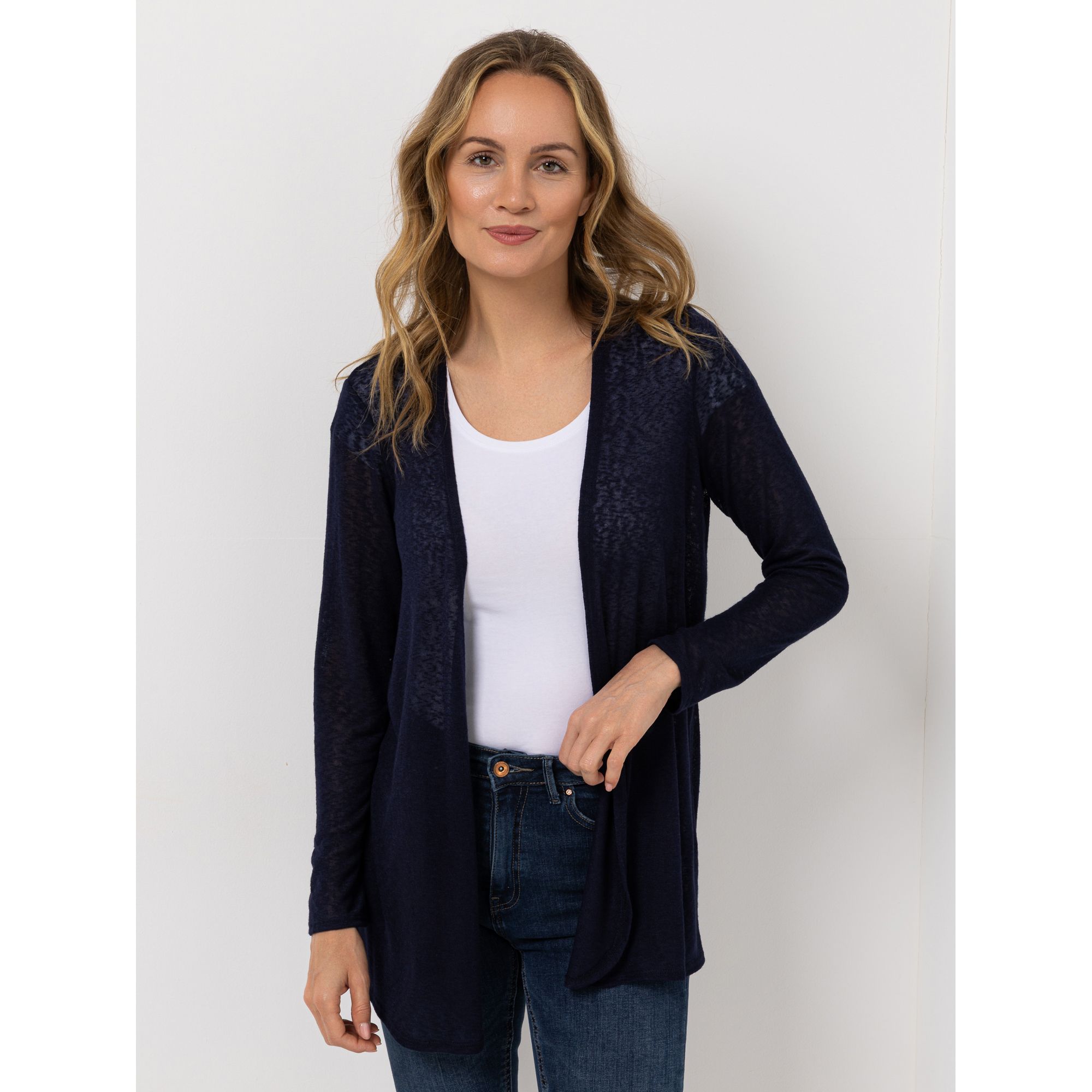 B-Ware KIM & CO. Cardigan. Langarm Leinen-Optik Jersey offene Front