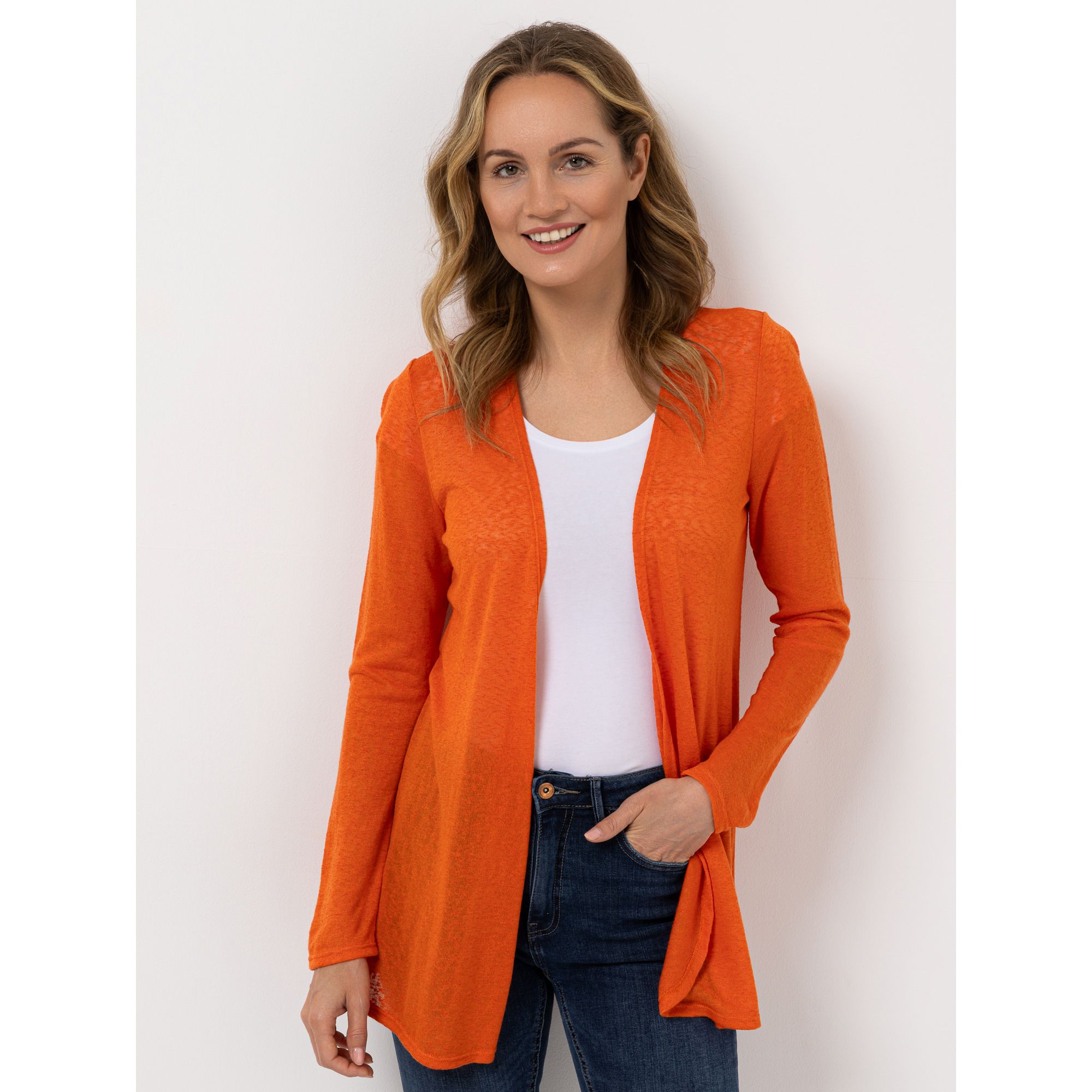 B-Ware KIM & CO. Cardigan. Langarm Leinen-Optik Jersey offene Front