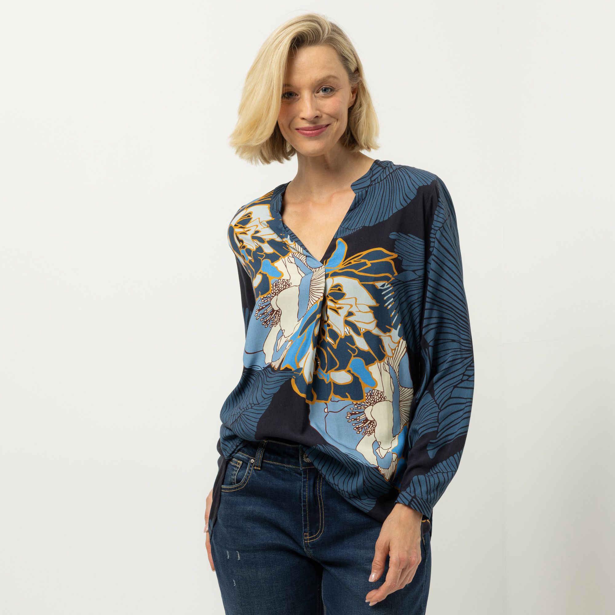 B-Ware DINE 'N' DANCE Bluse, Langarm V-Ausschnitt platzierter Druck