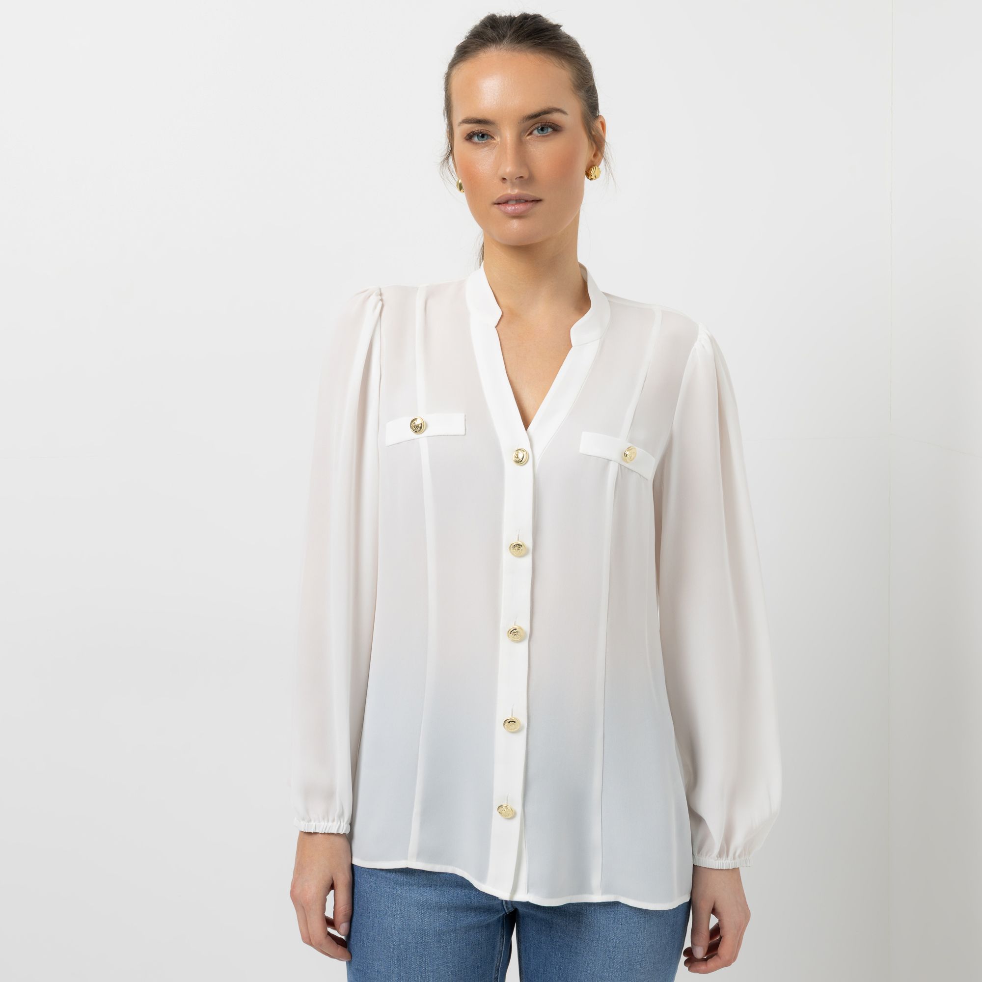 B-Ware STEFFEN SCHRAUT Bluse, langarm Serafino-Ausschnitt Schmuckknöpfe