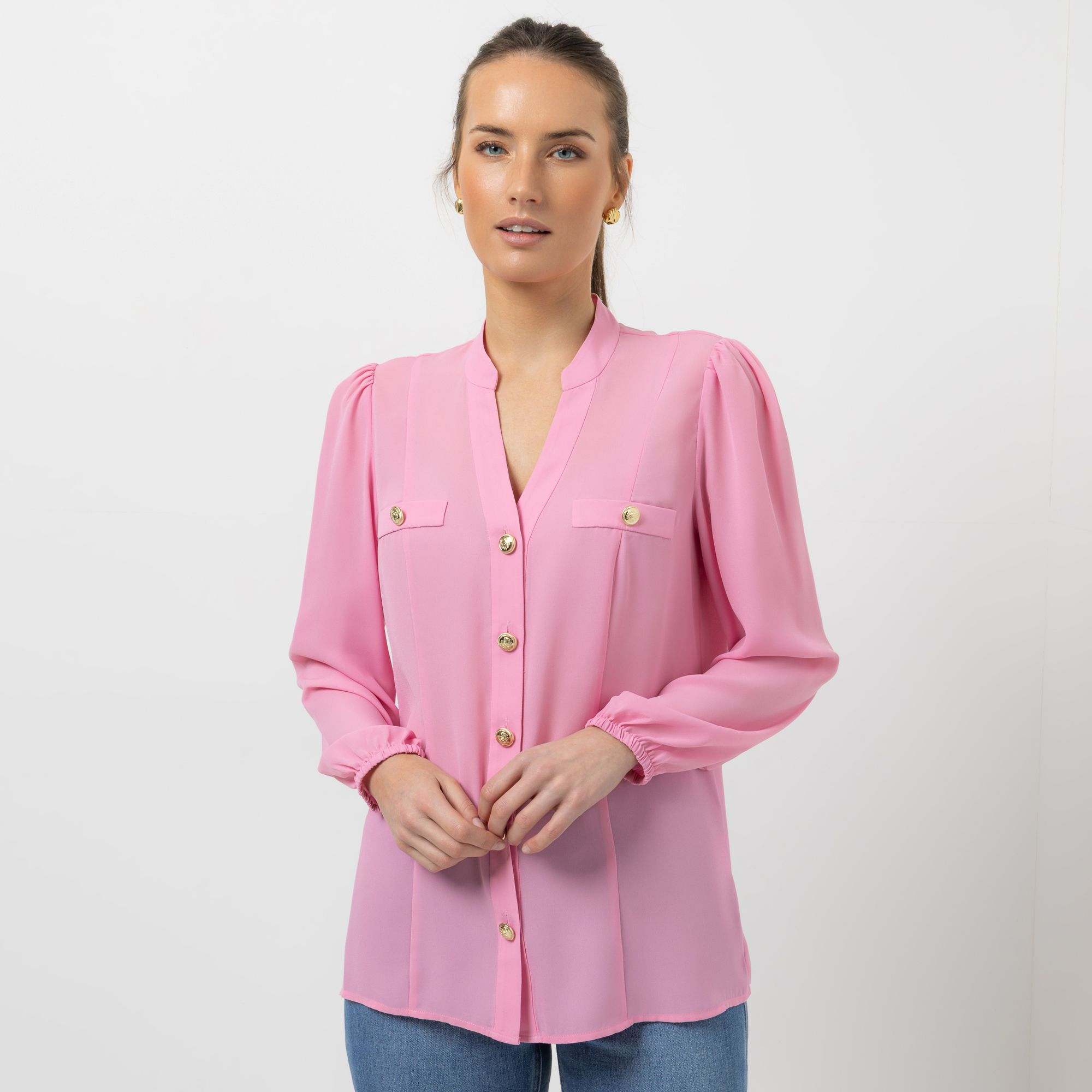 B-Ware STEFFEN SCHRAUT Bluse, langarm Serafino-Ausschnitt Schmuckknöpfe