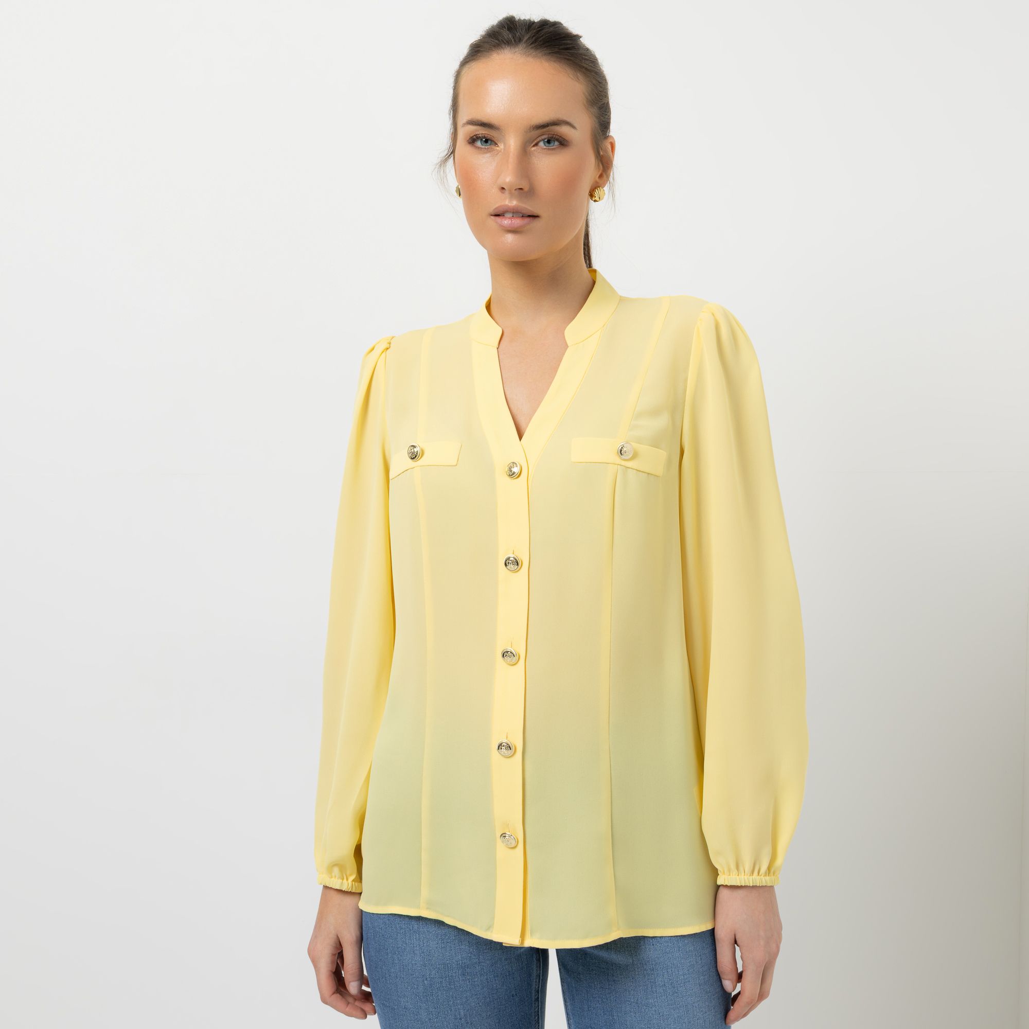 B-Ware STEFFEN SCHRAUT Bluse, langarm Serafino-Ausschnitt Schmuckknöpfe