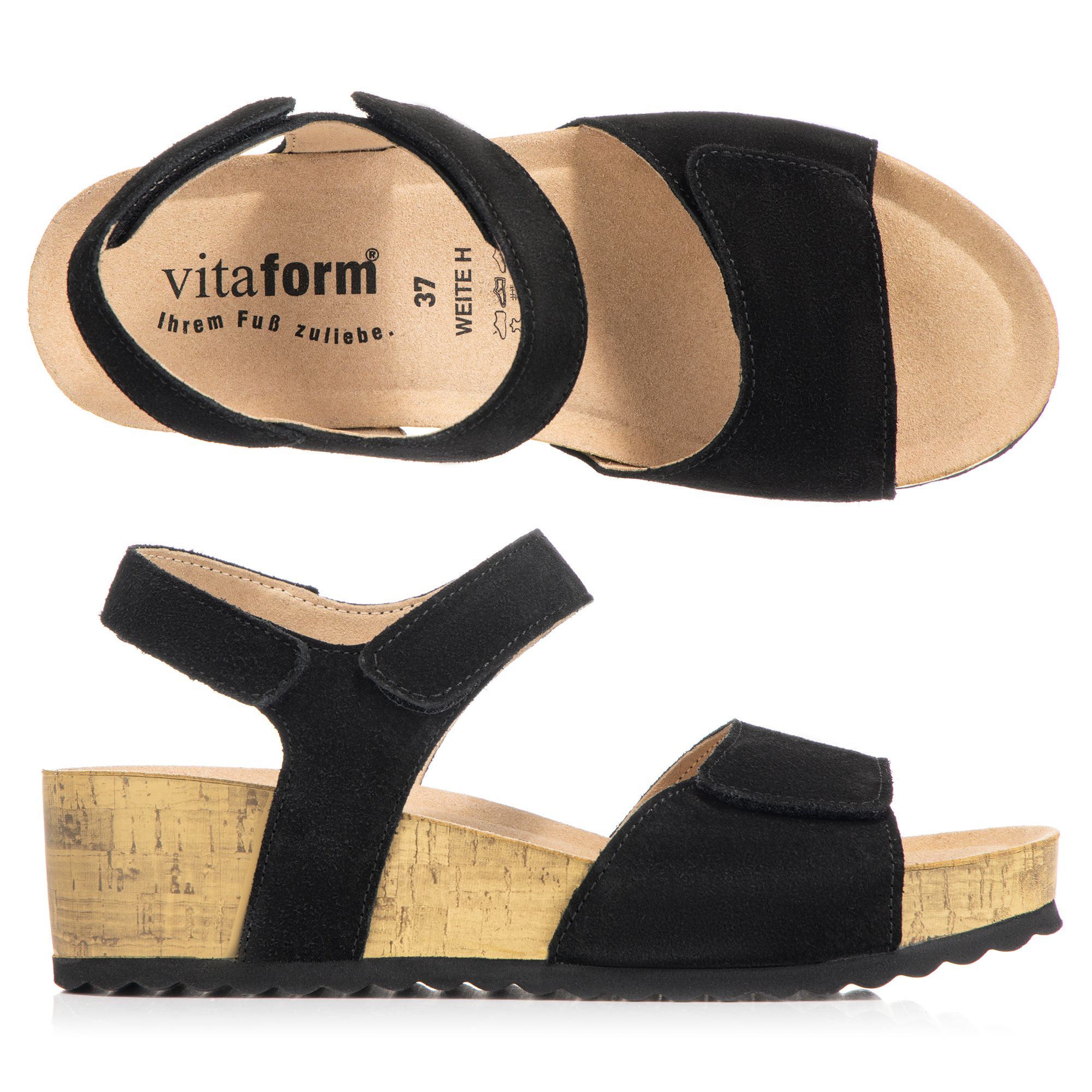 B-Ware VITAFORM Damen-Sandalette Veloursleder 3 Klettverschlüsse