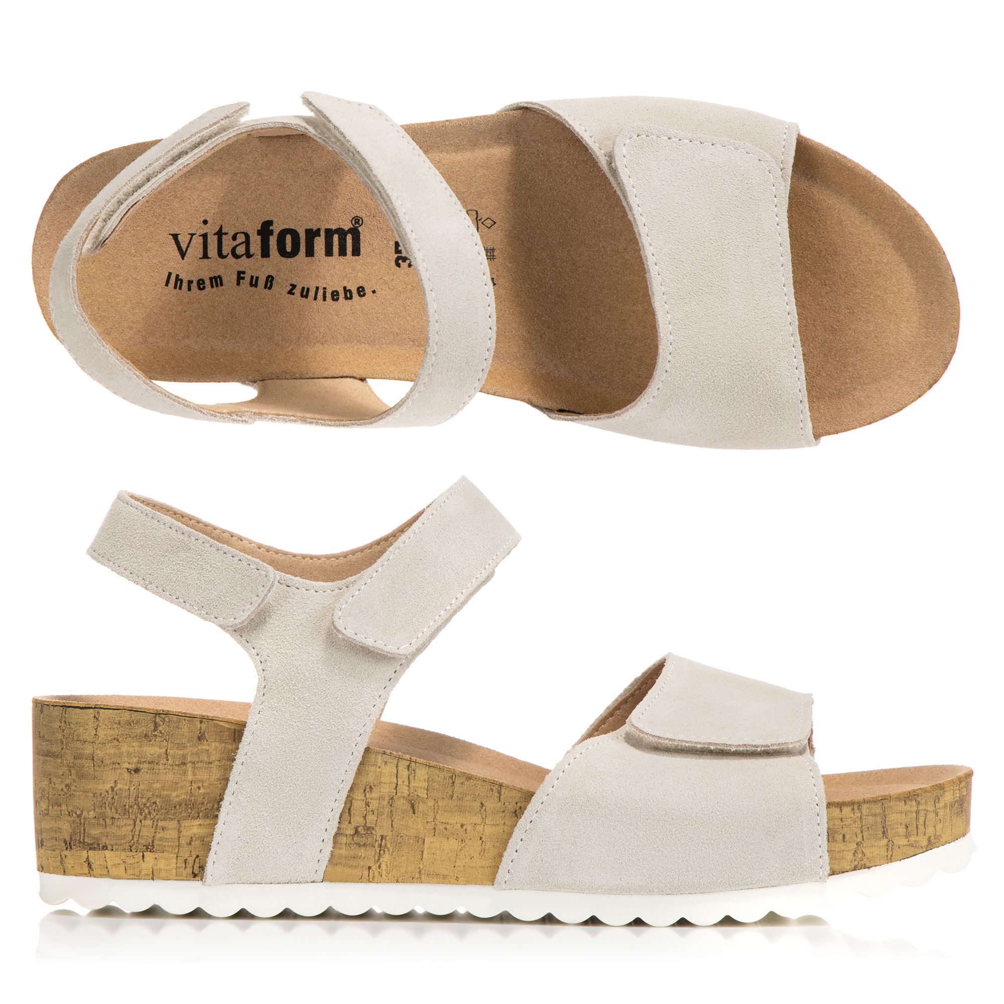 B-Ware VITAFORM Damen-Sandalette Veloursleder 3 Klettverschlüsse