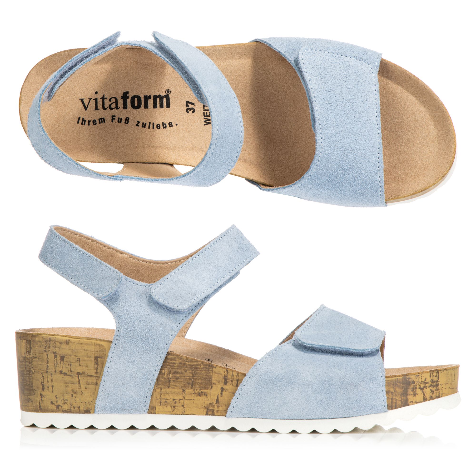 B-Ware VITAFORM Damen-Sandalette Veloursleder 3 Klettverschlüsse