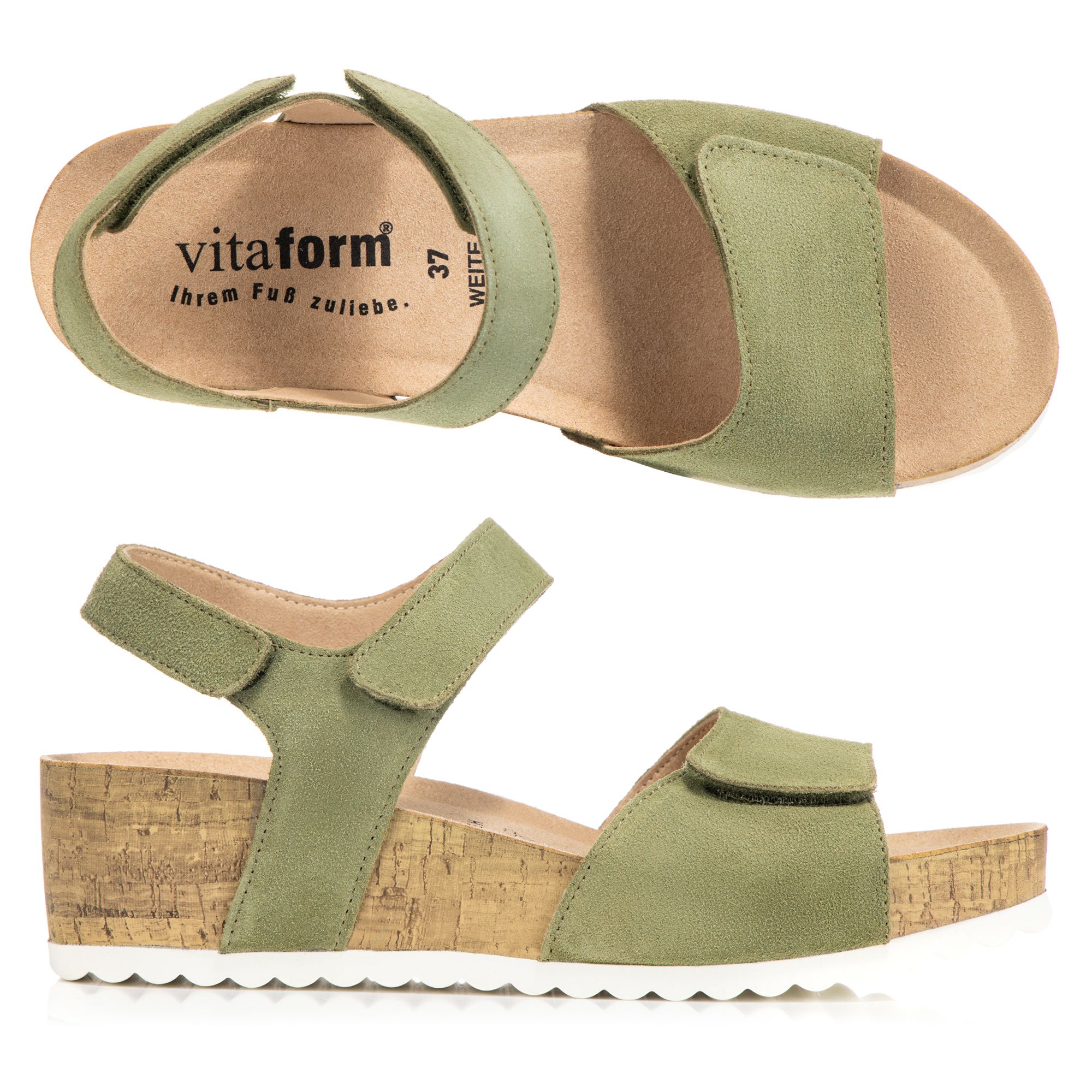 B-Ware VITAFORM Damen-Sandalette Veloursleder 3 Klettverschlüsse
