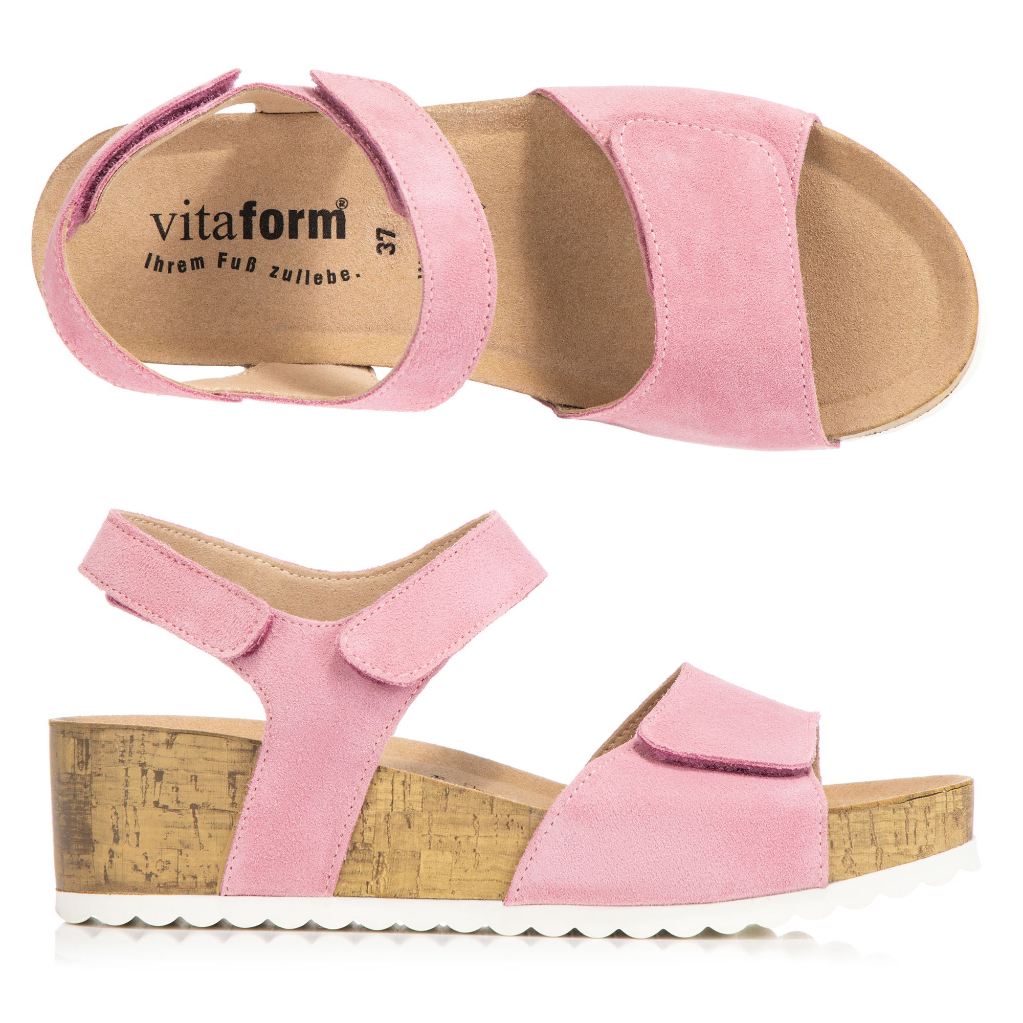B-Ware VITAFORM Damen-Sandalette Veloursleder 3 Klettverschlüsse