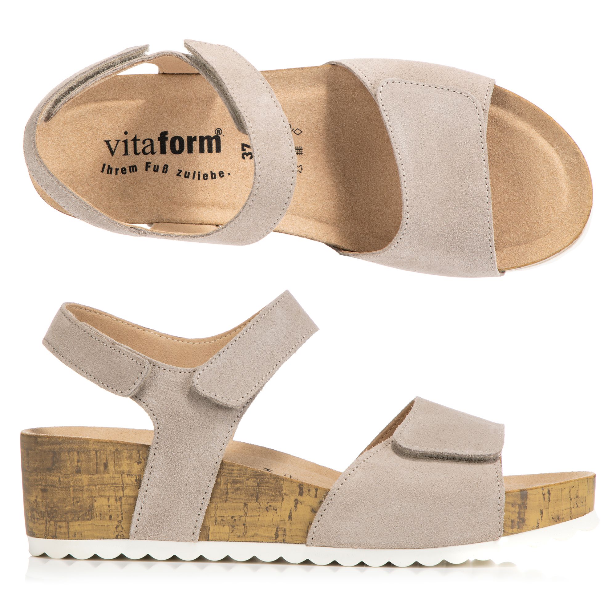 B-Ware VITAFORM Damen-Sandalette Veloursleder 3 Klettverschlüsse