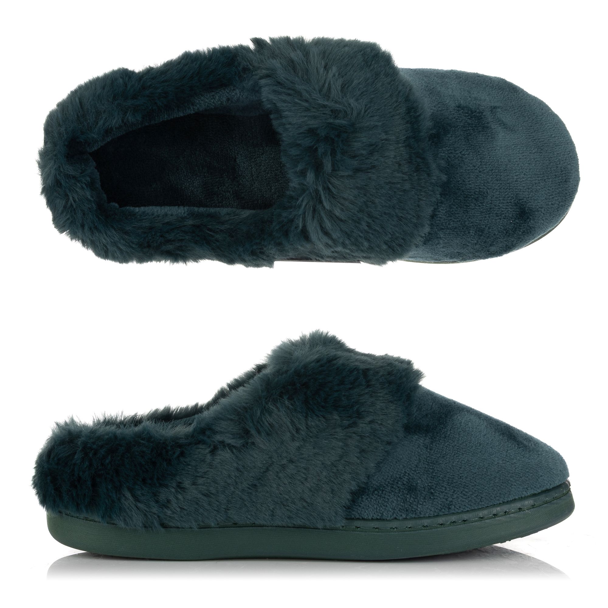 B-Ware MONT CHALET Damen-Hausschuh uni mit Fellbesatz Mikrofaser Chinchilla